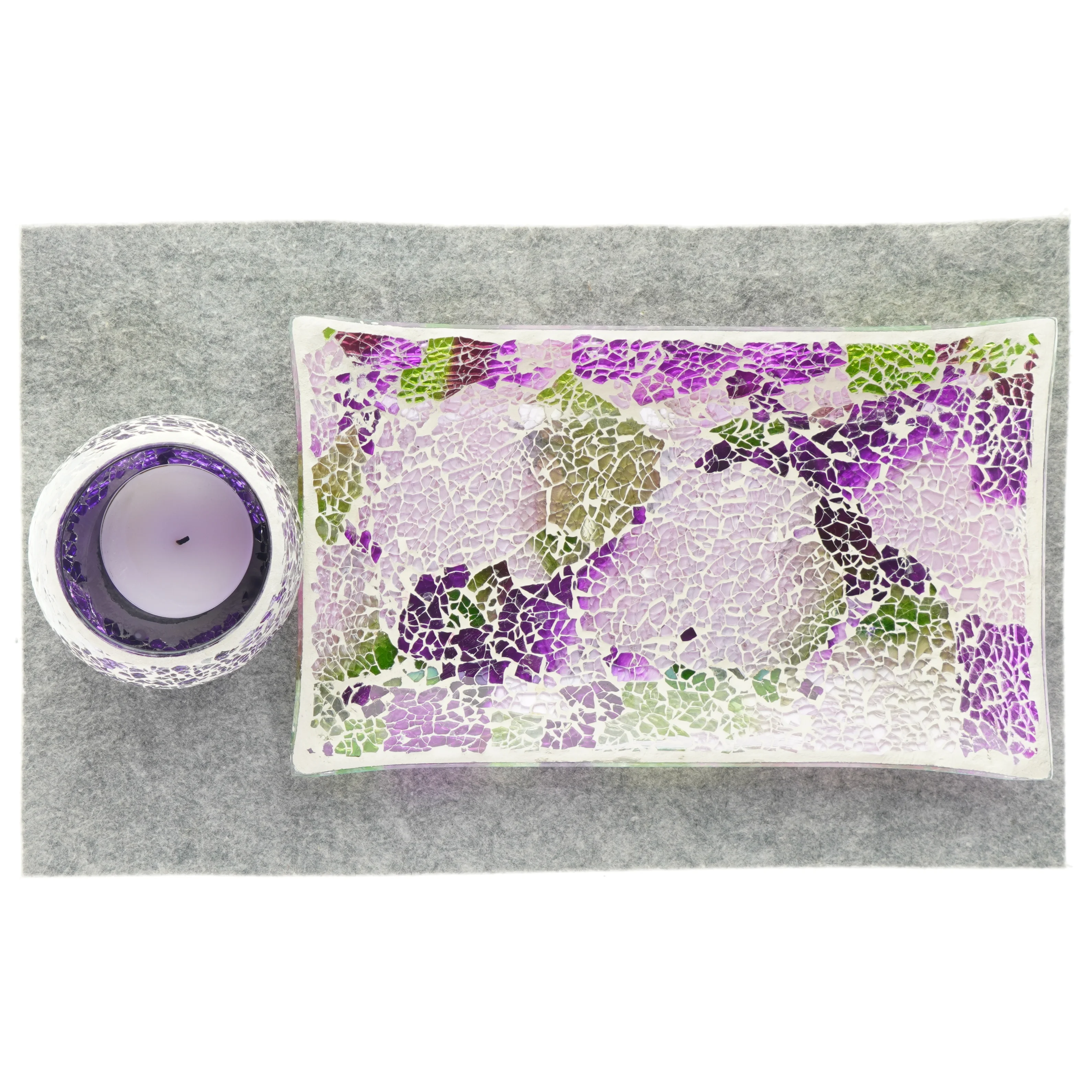 Dekorativt sæt, lys inkl. fad (str. 31 x 19 Og 10 x 9)