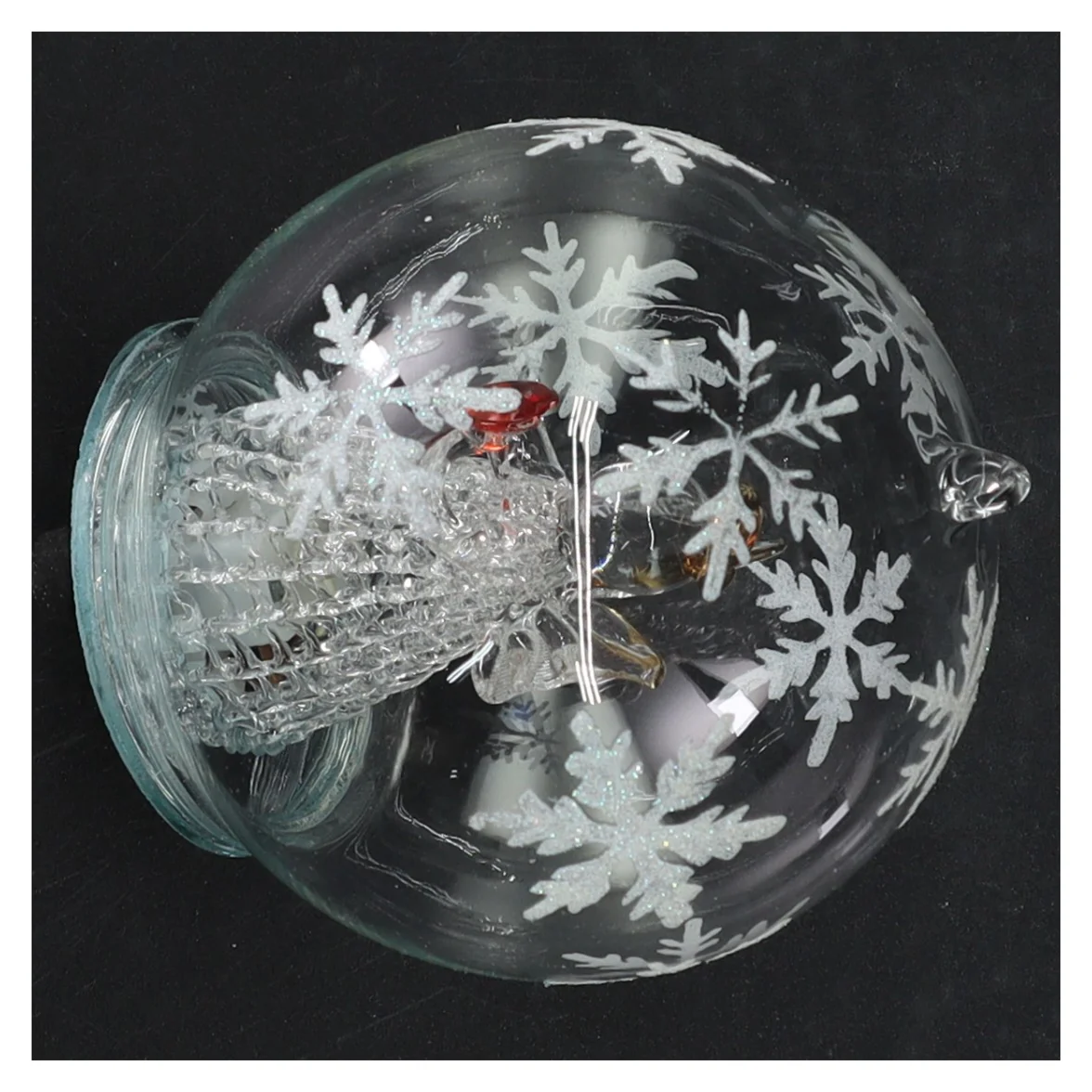 Glaskugle med julemotiv (str. 11 cm i diameter)