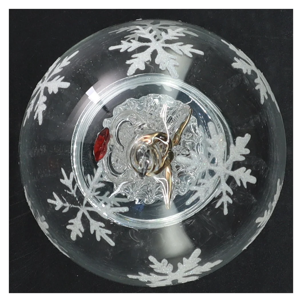 Glaskugle med julemotiv (str. 11 cm i diameter)