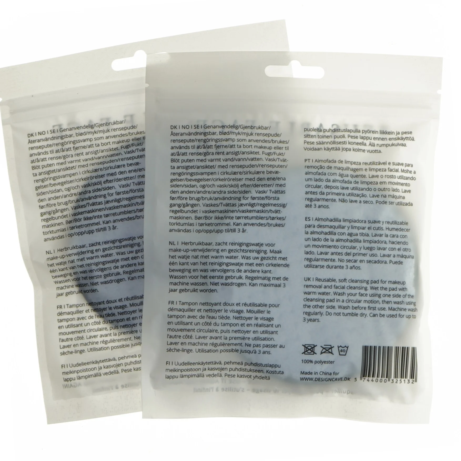 Genanvendelig ansigtsrensningspude fra Design Cave (str. 15x18 cm)