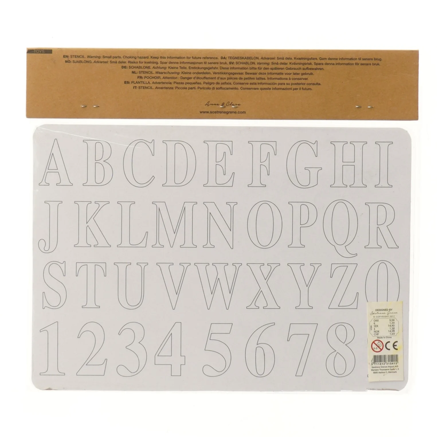 Bogstaver og tal stencil fra Søstrene Grene (str. 26,5x19 cm)