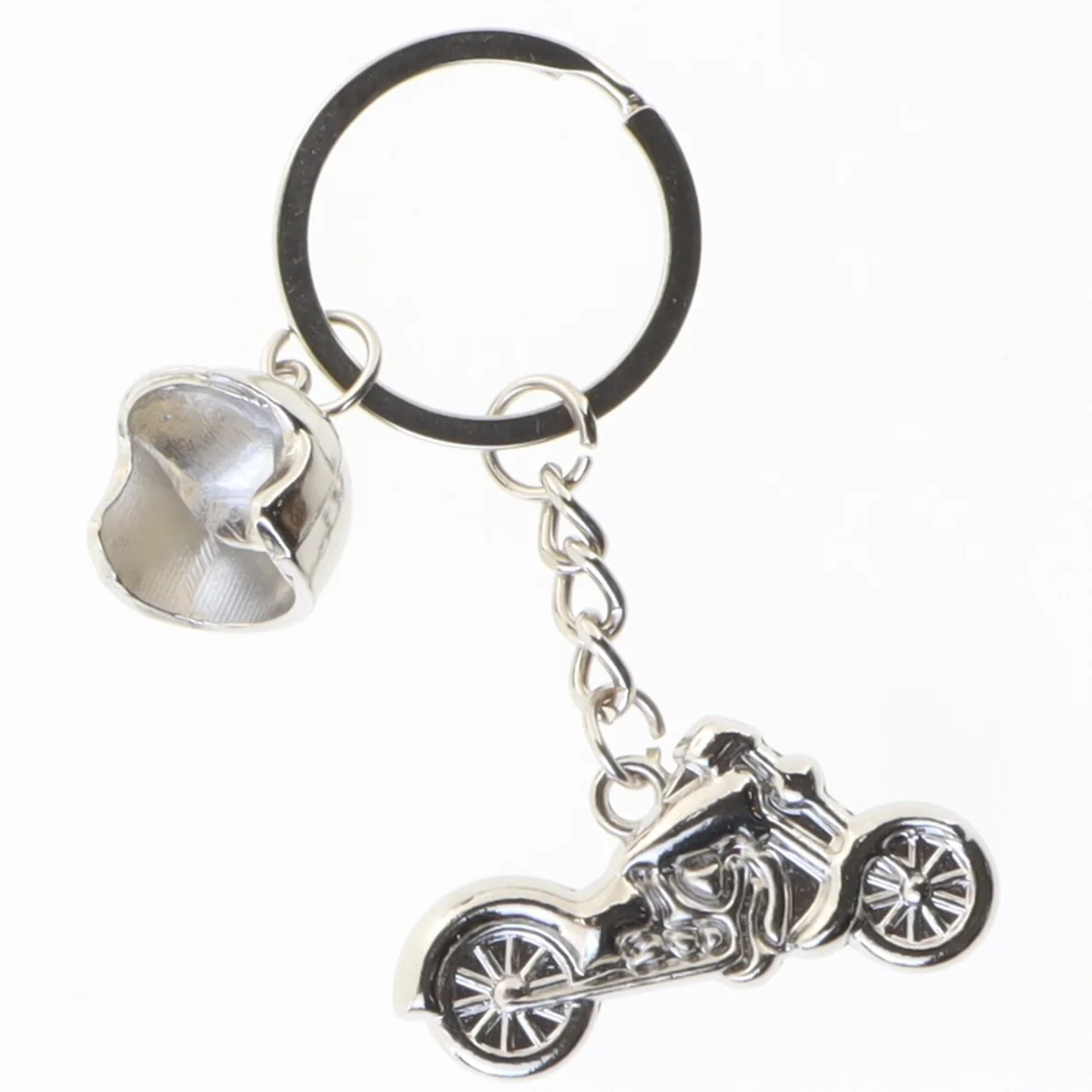 Motorcykel-nøglering med hjelm (str. 4,5 x 2 cm. og. 2 x 2 cm)