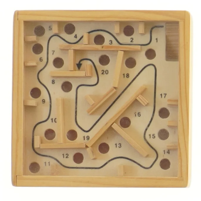 Trælabyrintspil (str. 12,5x12,5x2,5 cm)