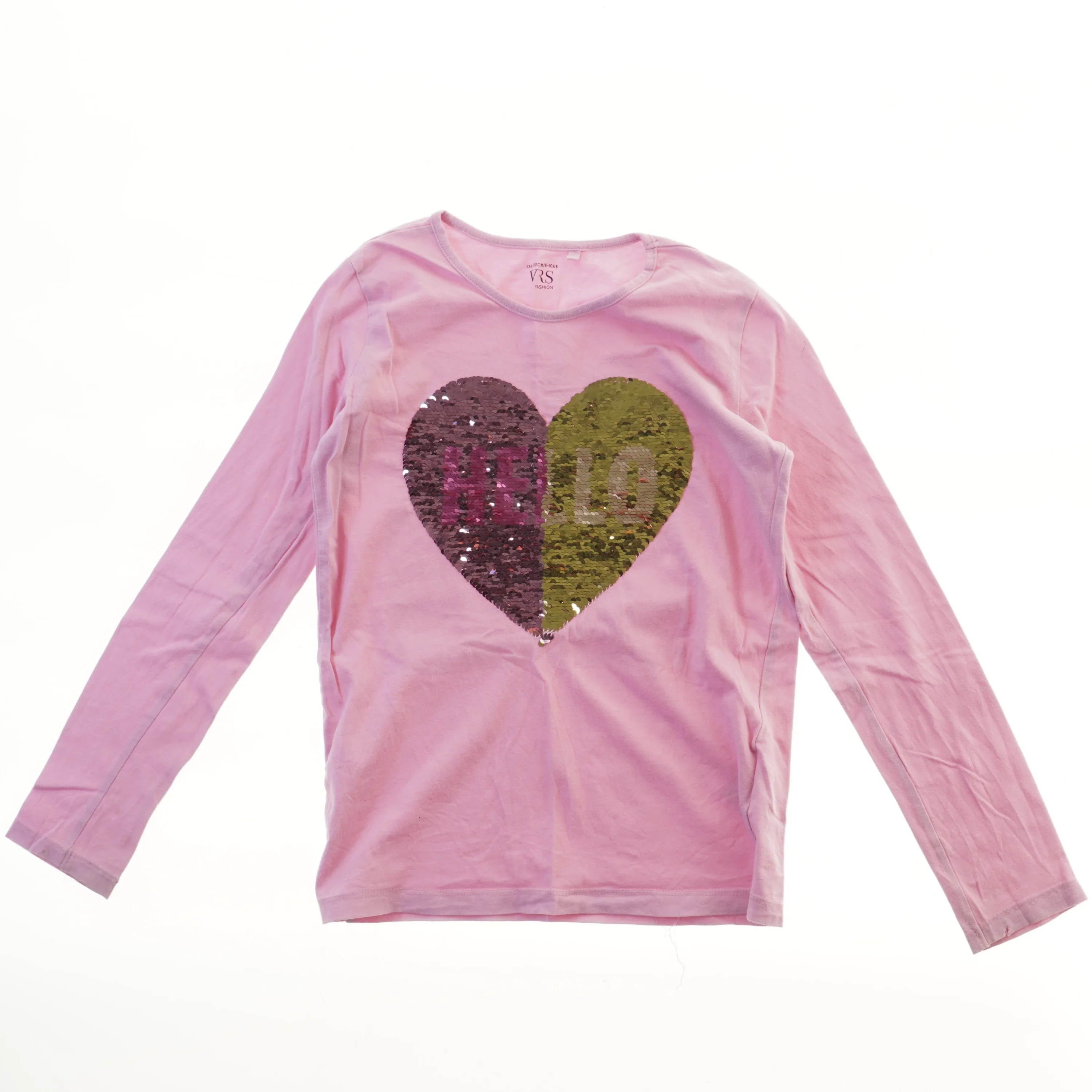 Langærmet bluse med hjerte og palietter fra VRS (str. 140)