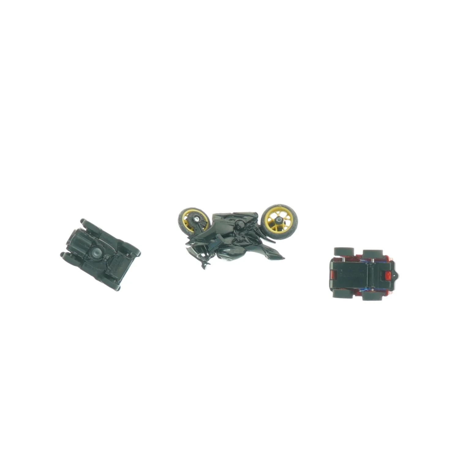 Små mini legetøjsbiler og motorcykel (str. 3 x 2 cm og 6 x 2 cm)