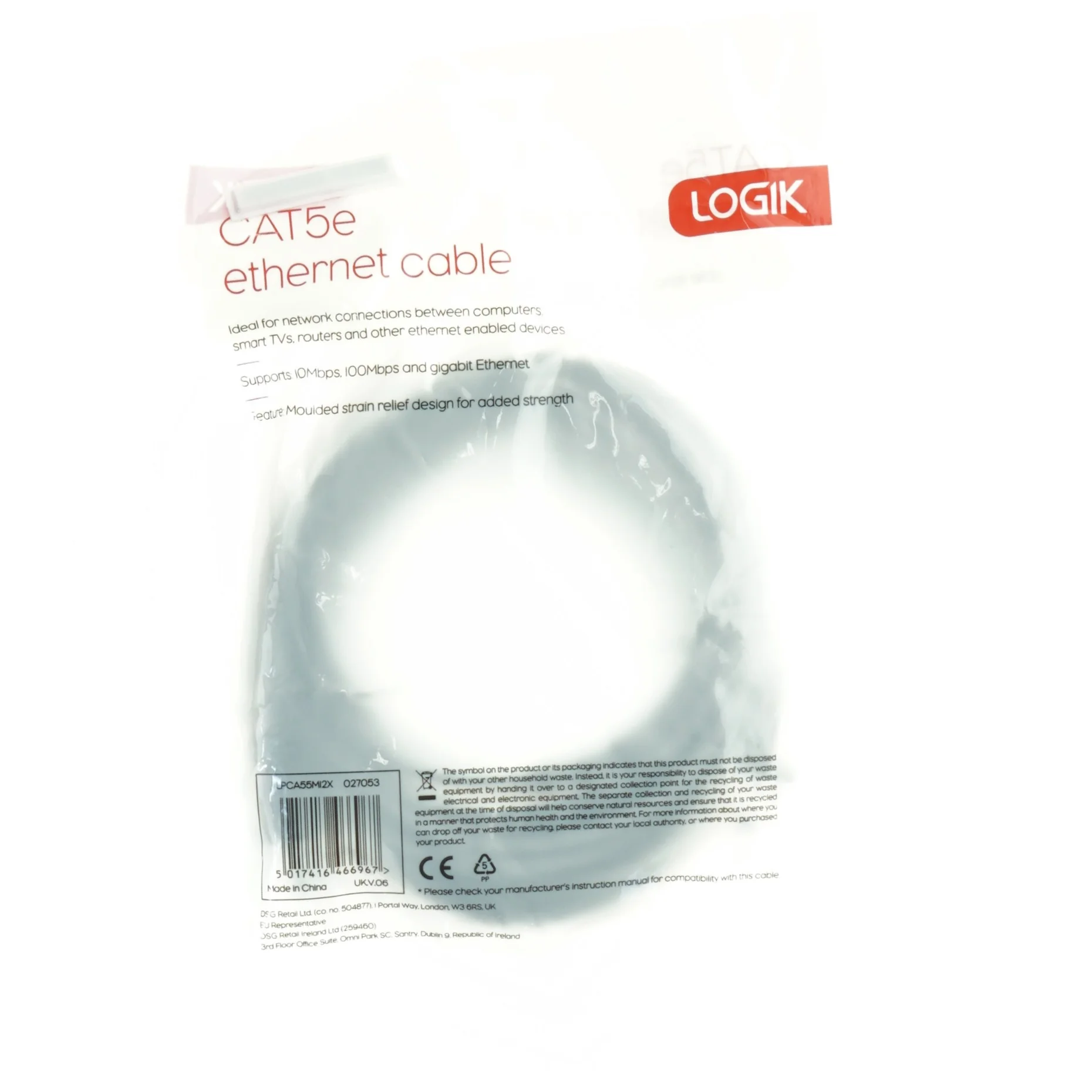 CAT5e Ethernet kabel fra Logik (str. 500 cm)