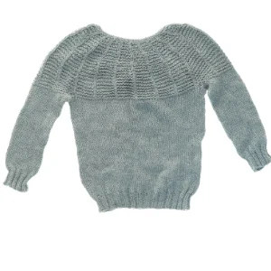 Grå håndstrikket uld-sweater (str. 30 x 37 cm ærme 23 cm)