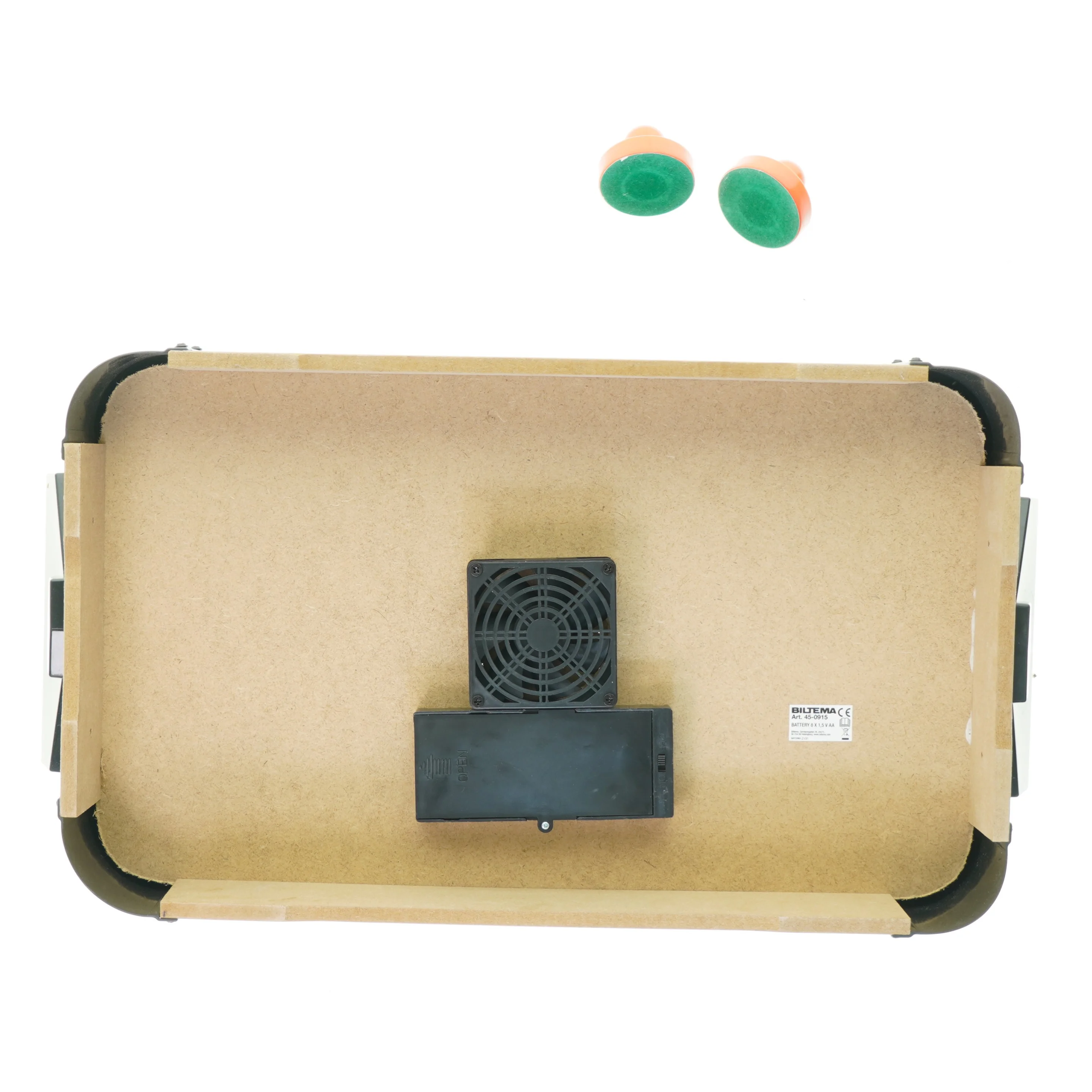 Mini air hockey fra Biltema (str. 52 x 32 x 10 cm)