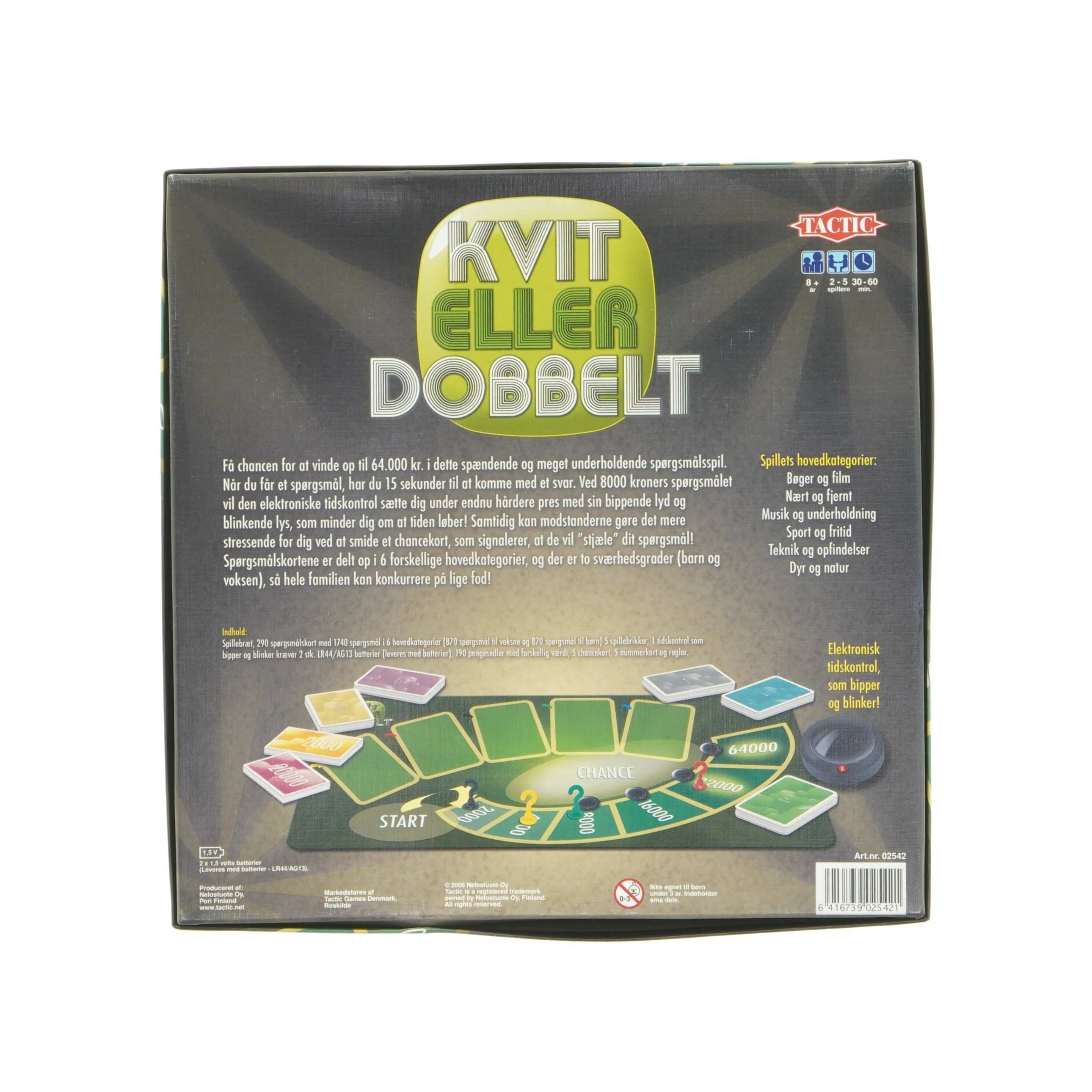 Kvit eller Dobbelt brætspil fra Tactic (str. 25 x 25 x 6 cm)