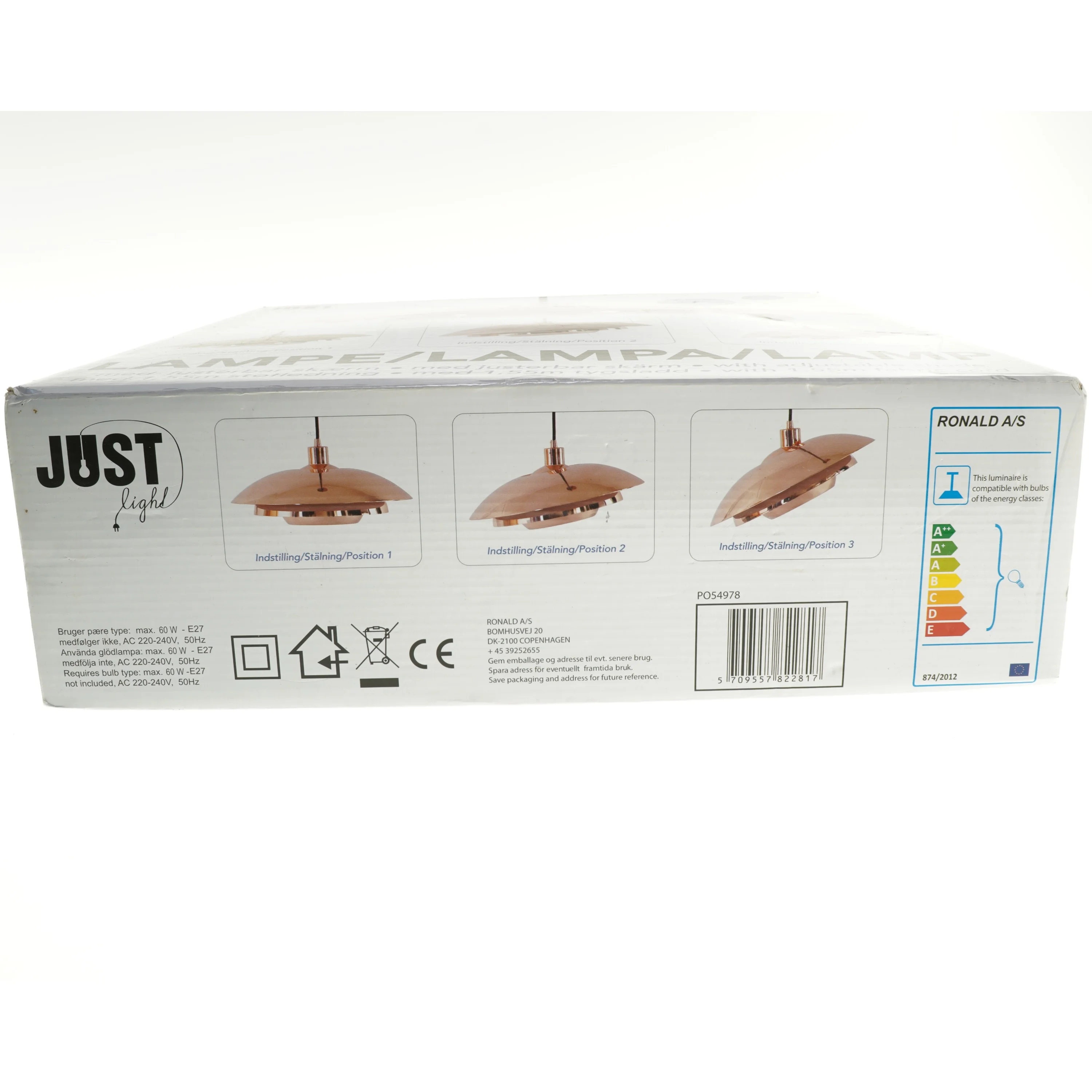 Kobberfarvet pendellampe fra Just Light (str. Ø 41 cm)