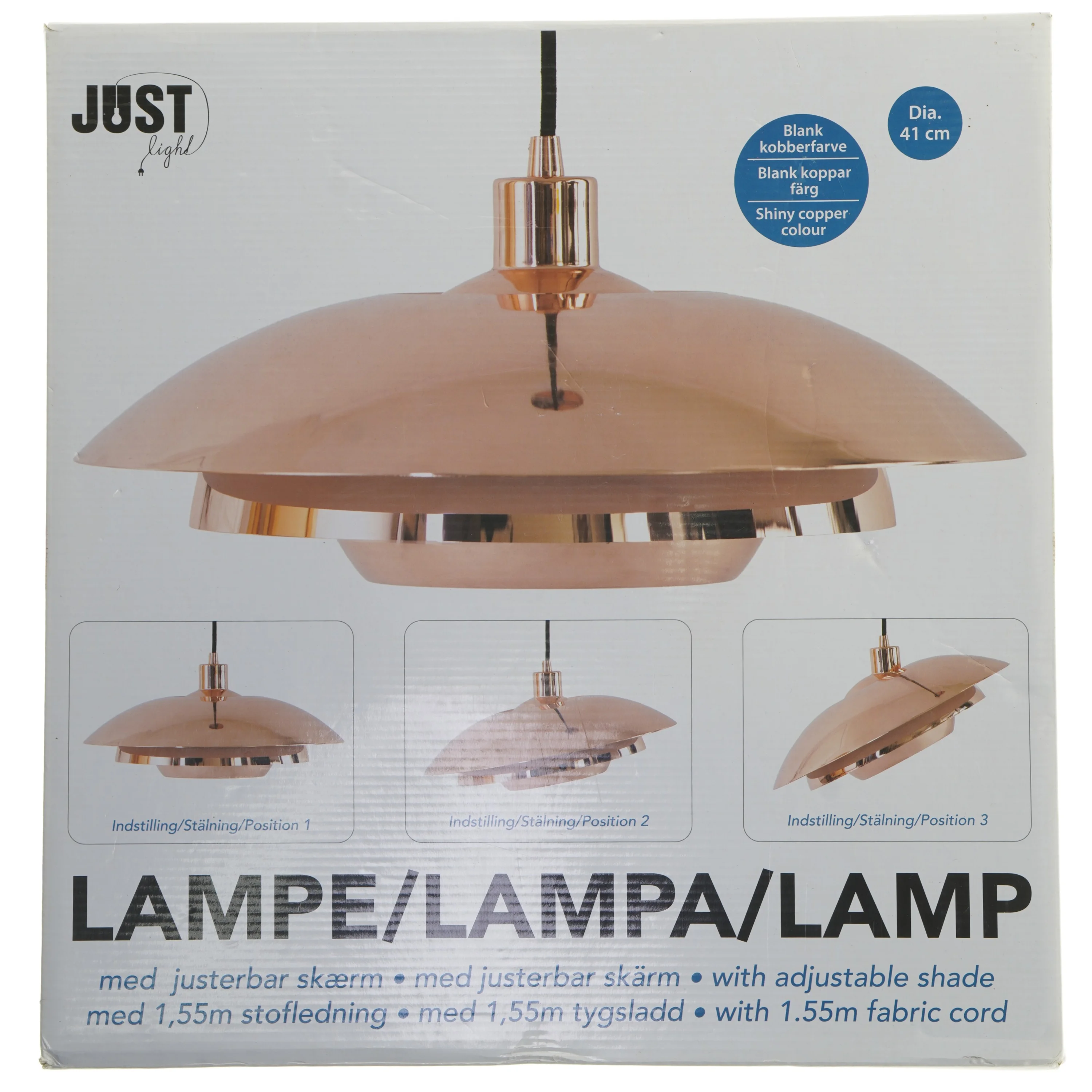 Kobberfarvet pendellampe fra Just Light (str. Ø 41 cm)