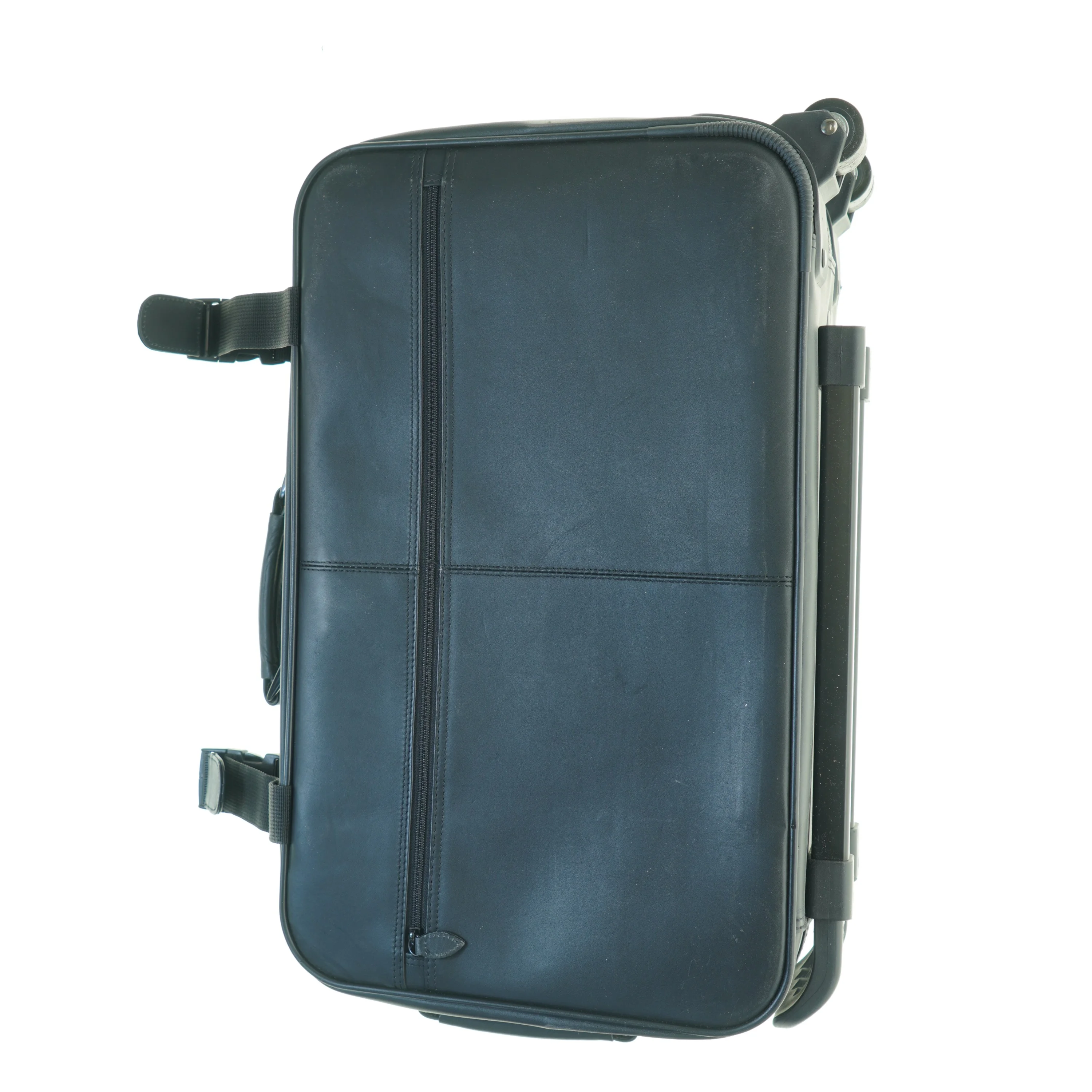 Sort ægte læder kabine rejsekuffert med hjul (str. 55 x 33 x 21 cm)