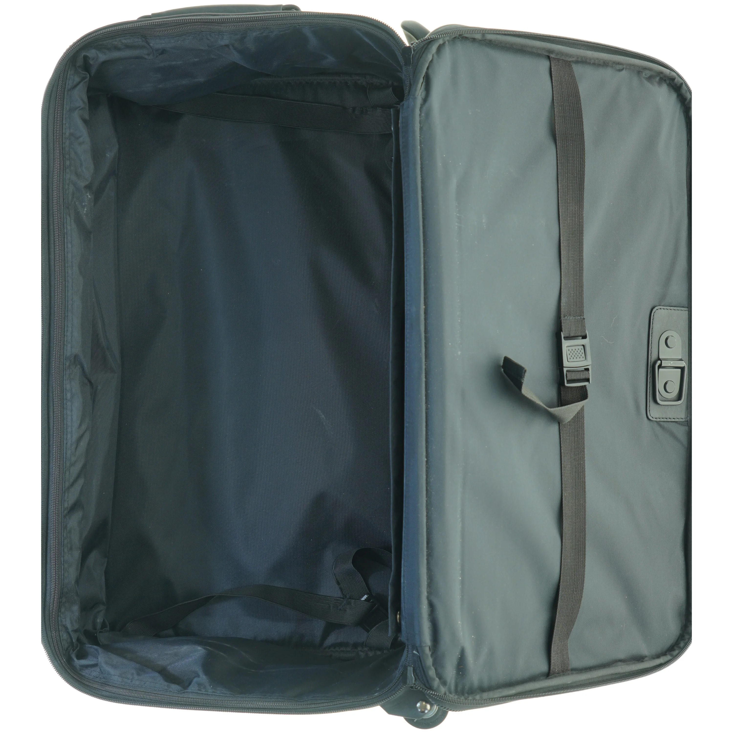 Sort ægte læder kabine rejsekuffert med hjul (str. 55 x 33 x 21 cm)