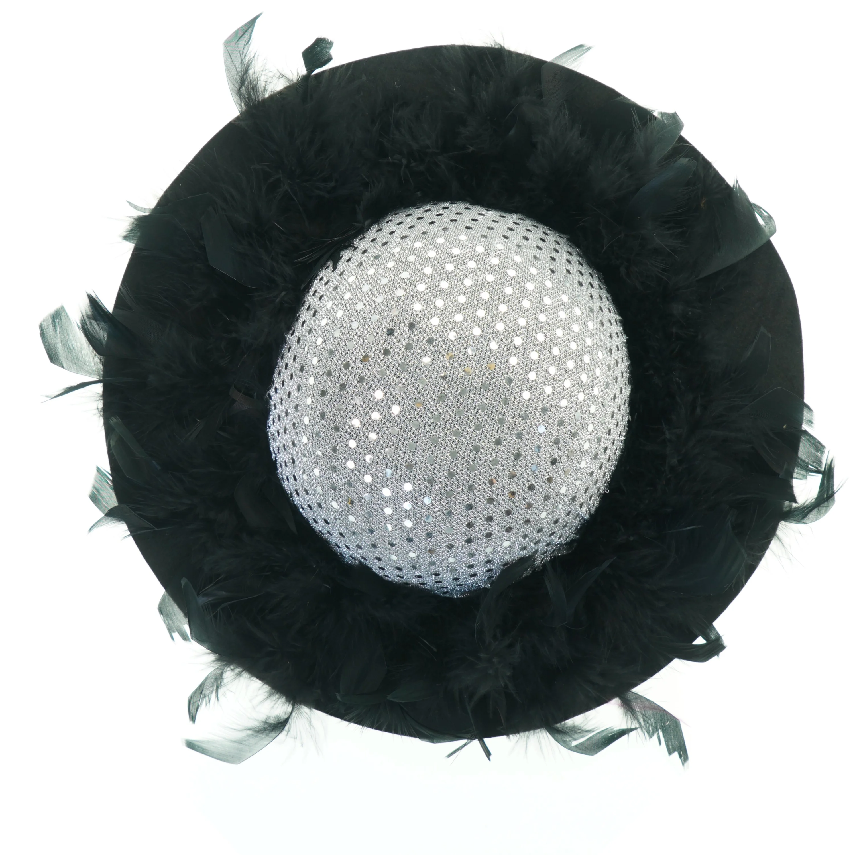 Sort hat med fjer og palietter (str. 33 cm)