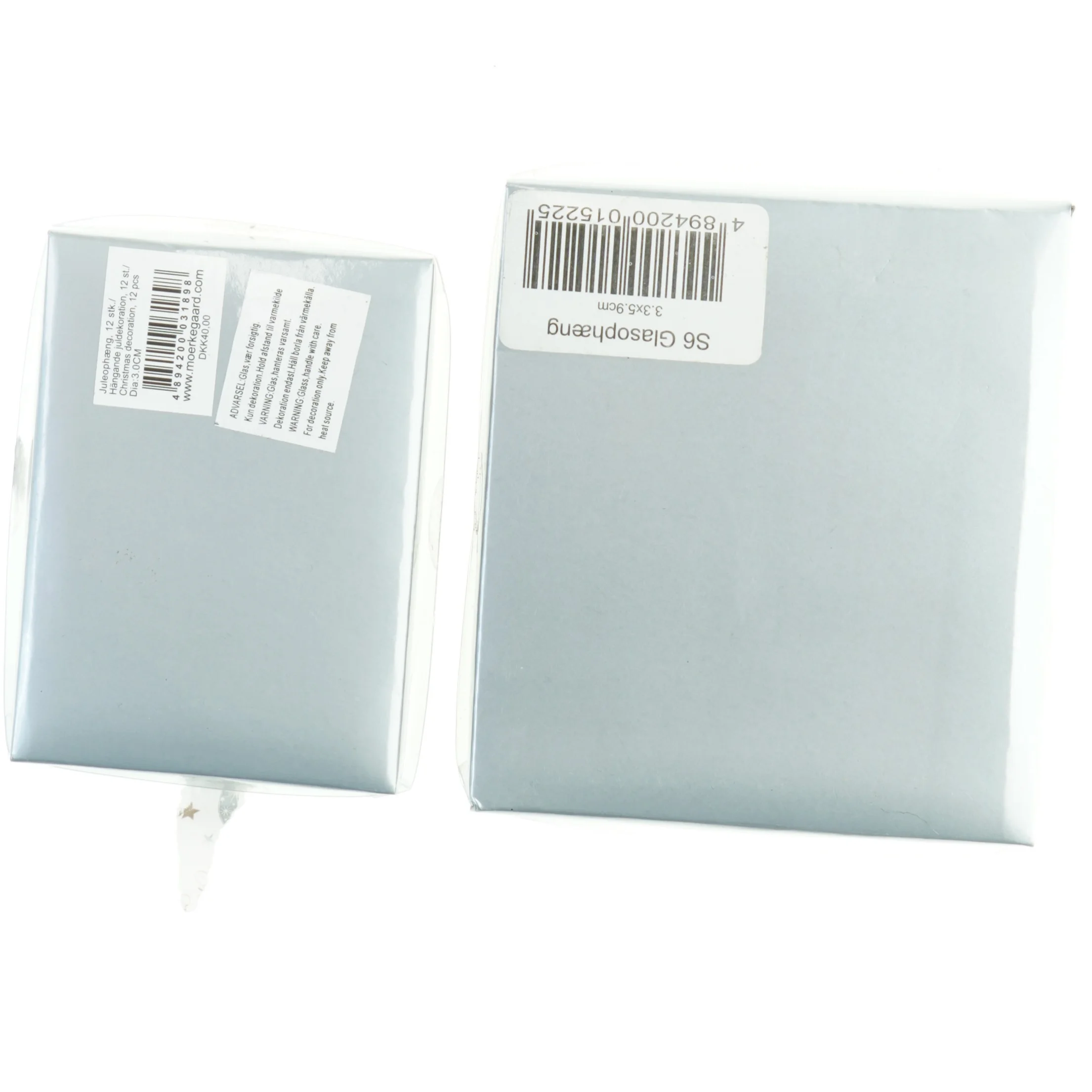 Juletræspynt i kasser (str. 3,3x5,9 & 3 cm)