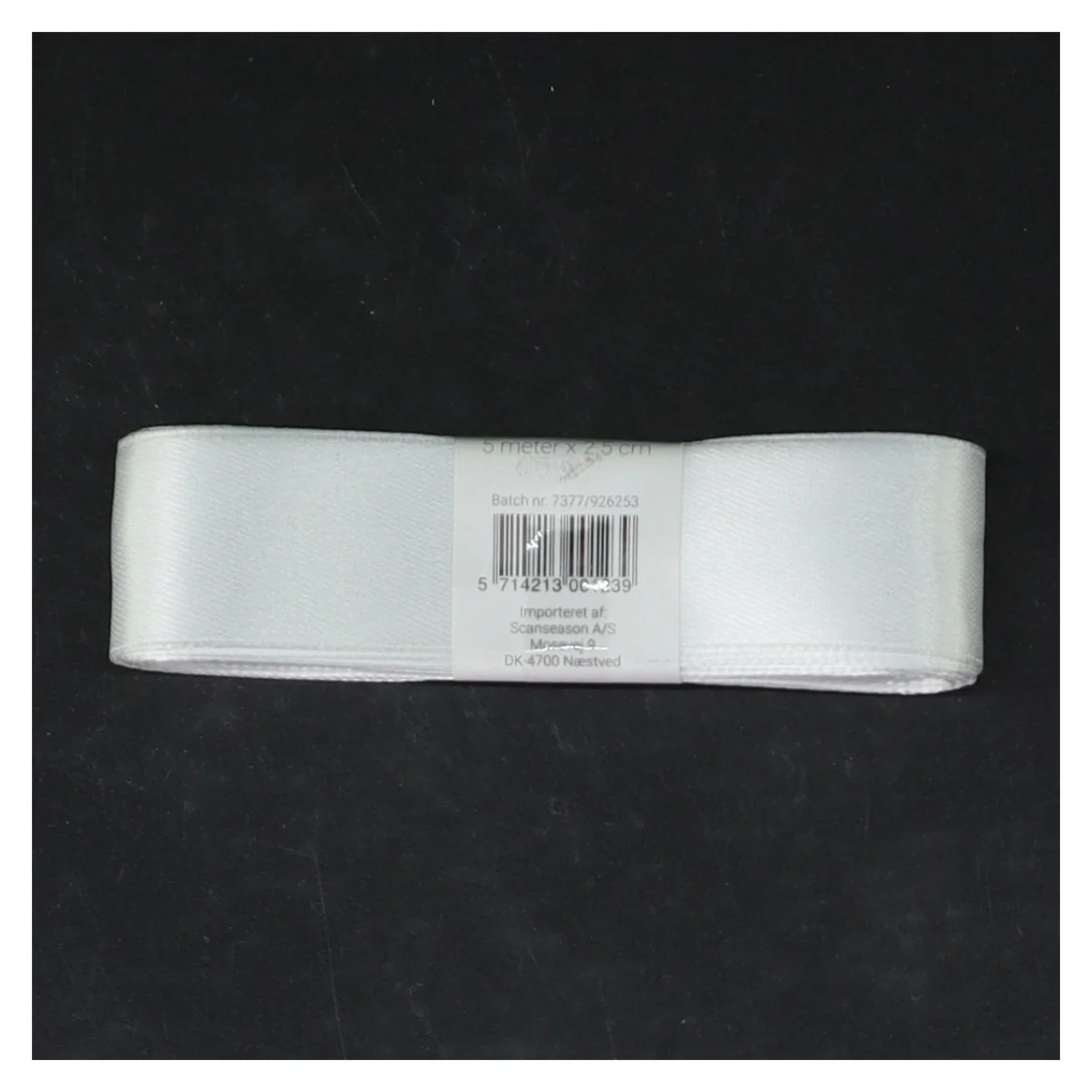 Hvidt satinbånd (str. 5 m x 2,5 cm)