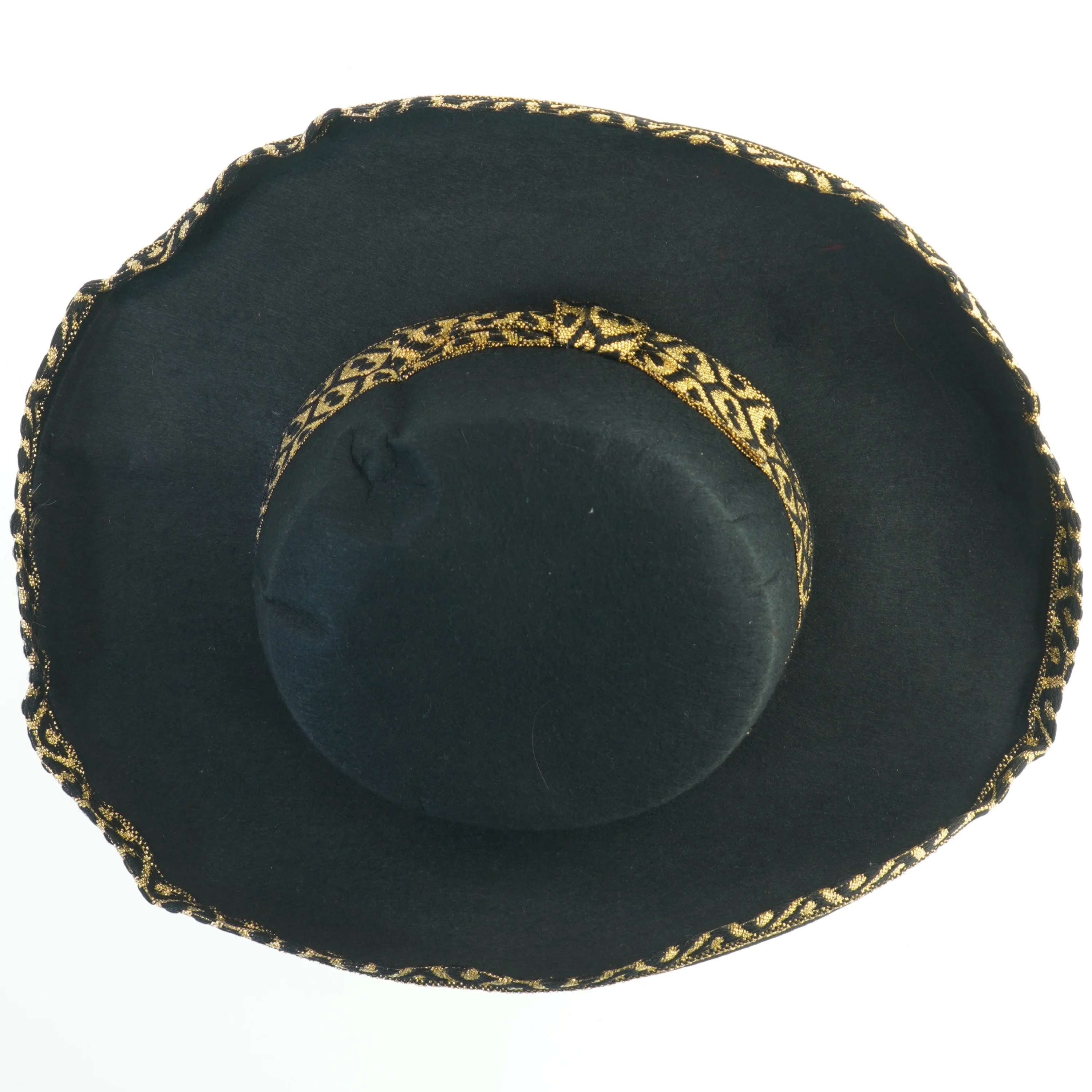 Sort cowboyhat med guldbånd (str. Ø 40. cm)