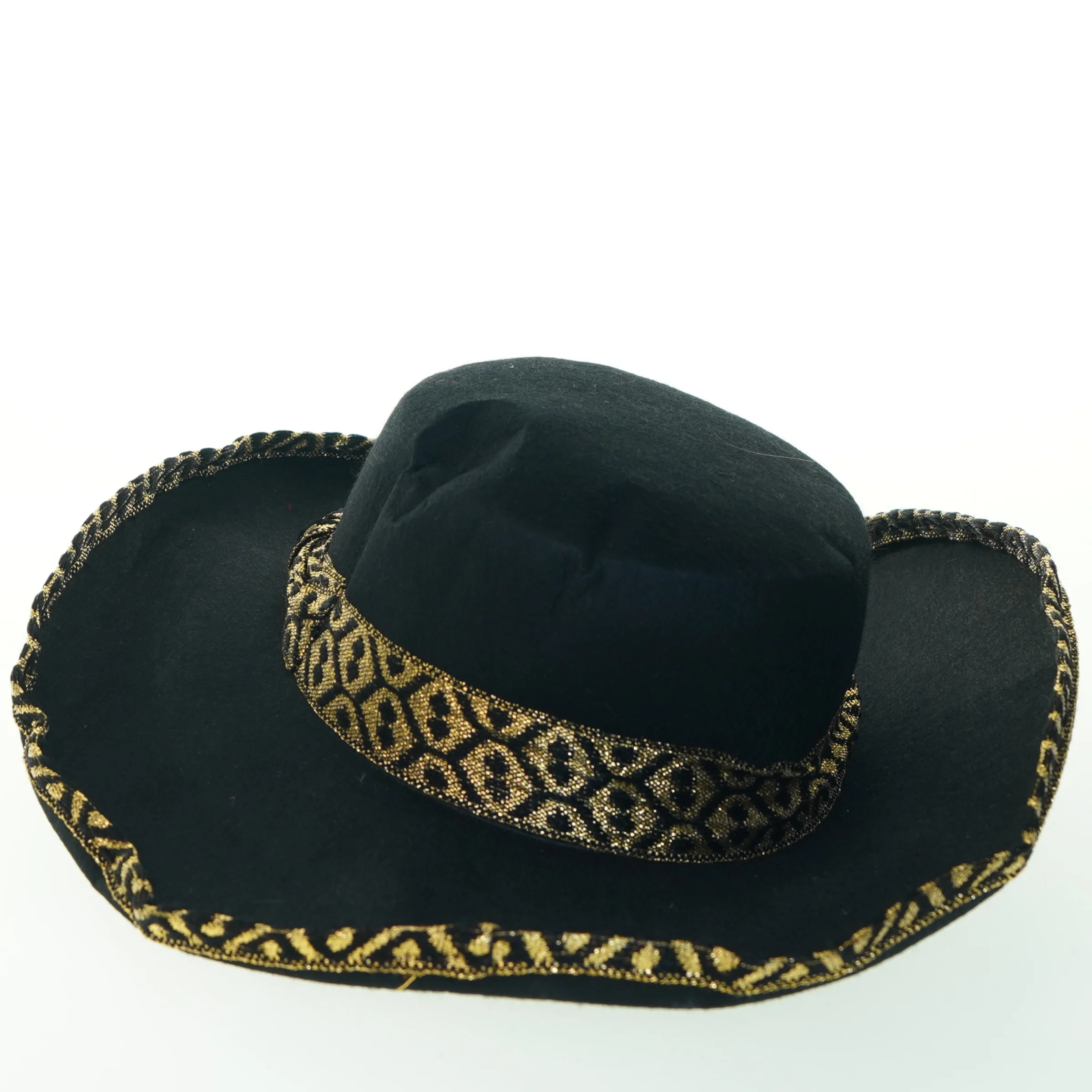 Sort cowboyhat med guldbånd (str. Ø 40. cm)