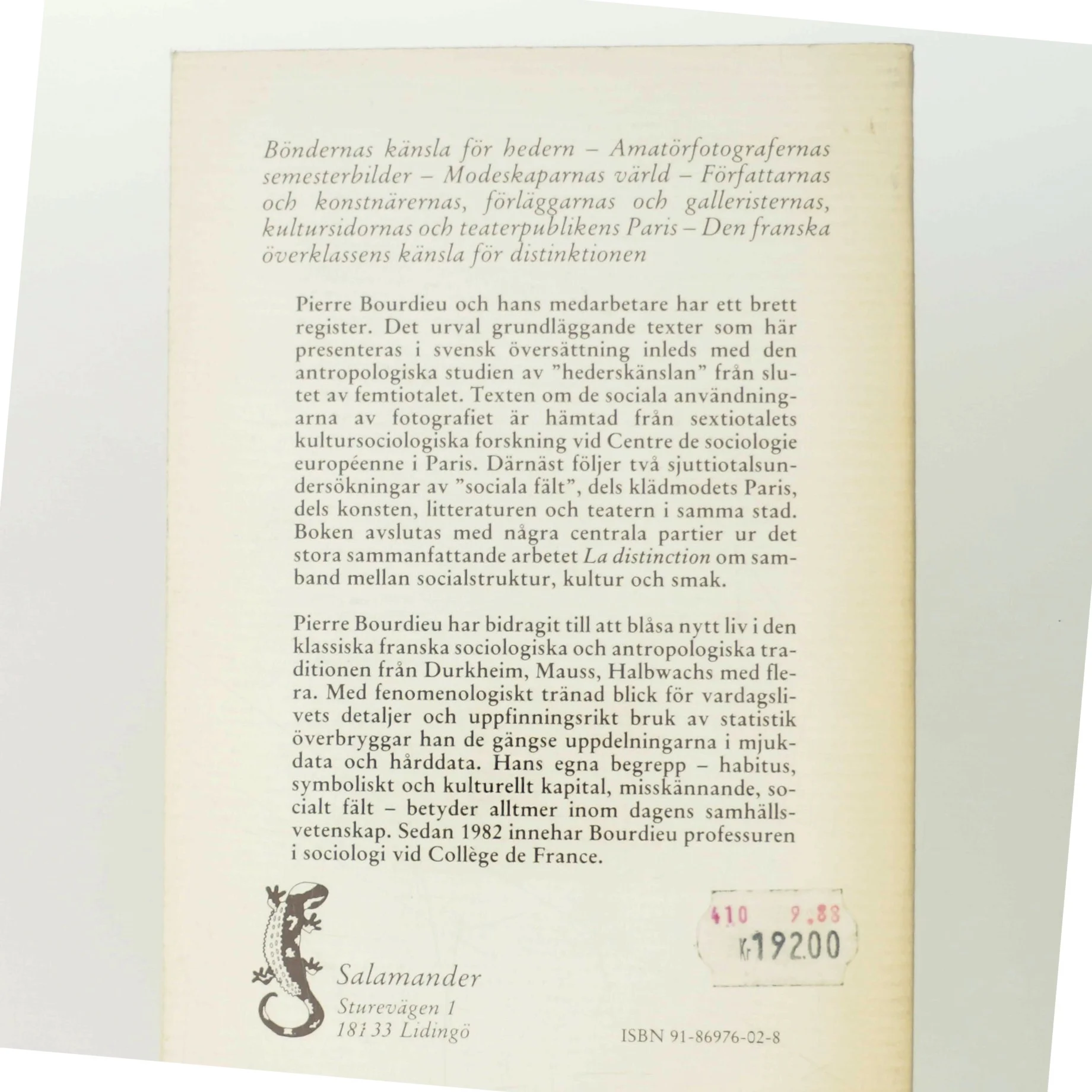 Kultursociologiska texter af Pierre Bourdieu (Bog)