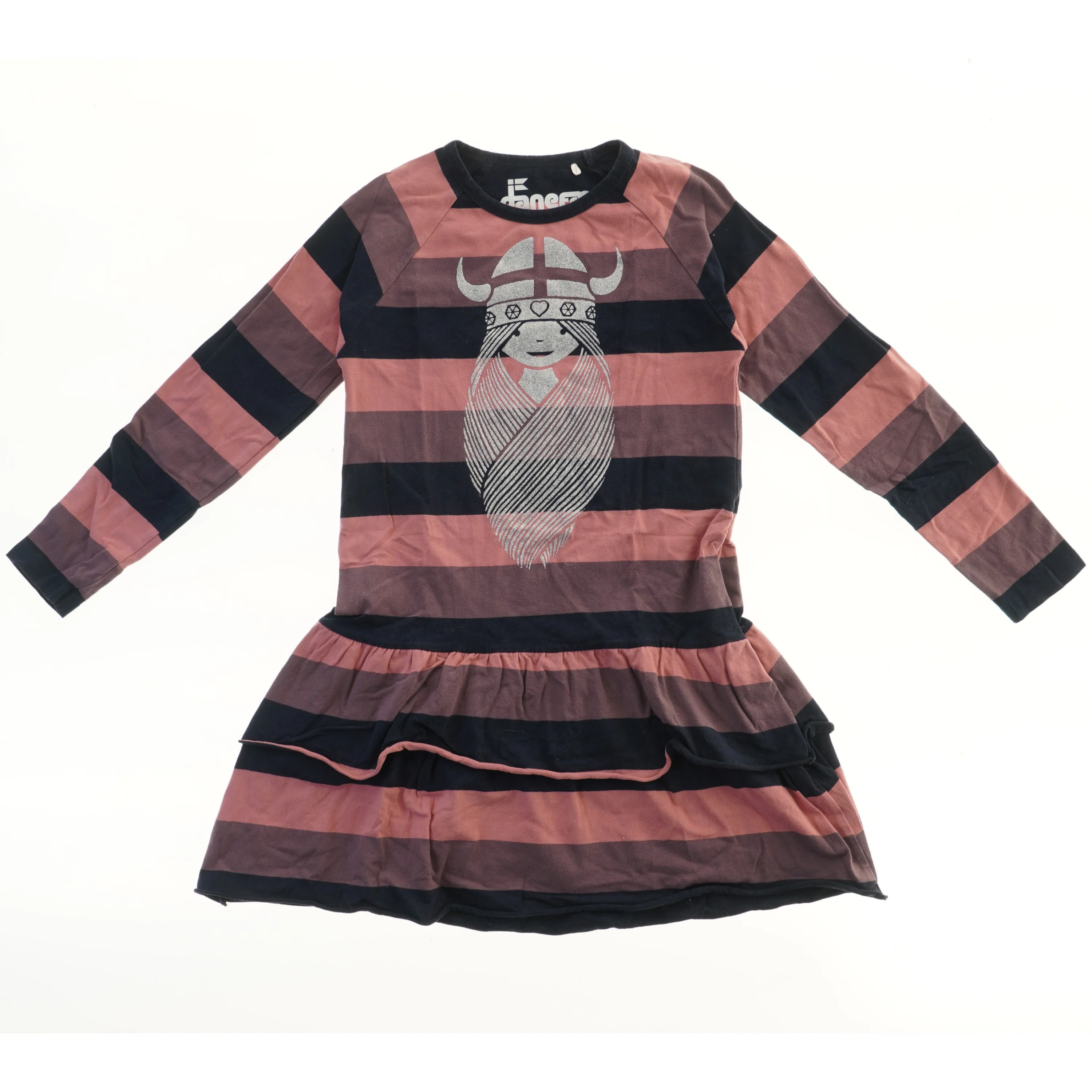 Danefæ stribet kjole med sølvprint (str. 122)