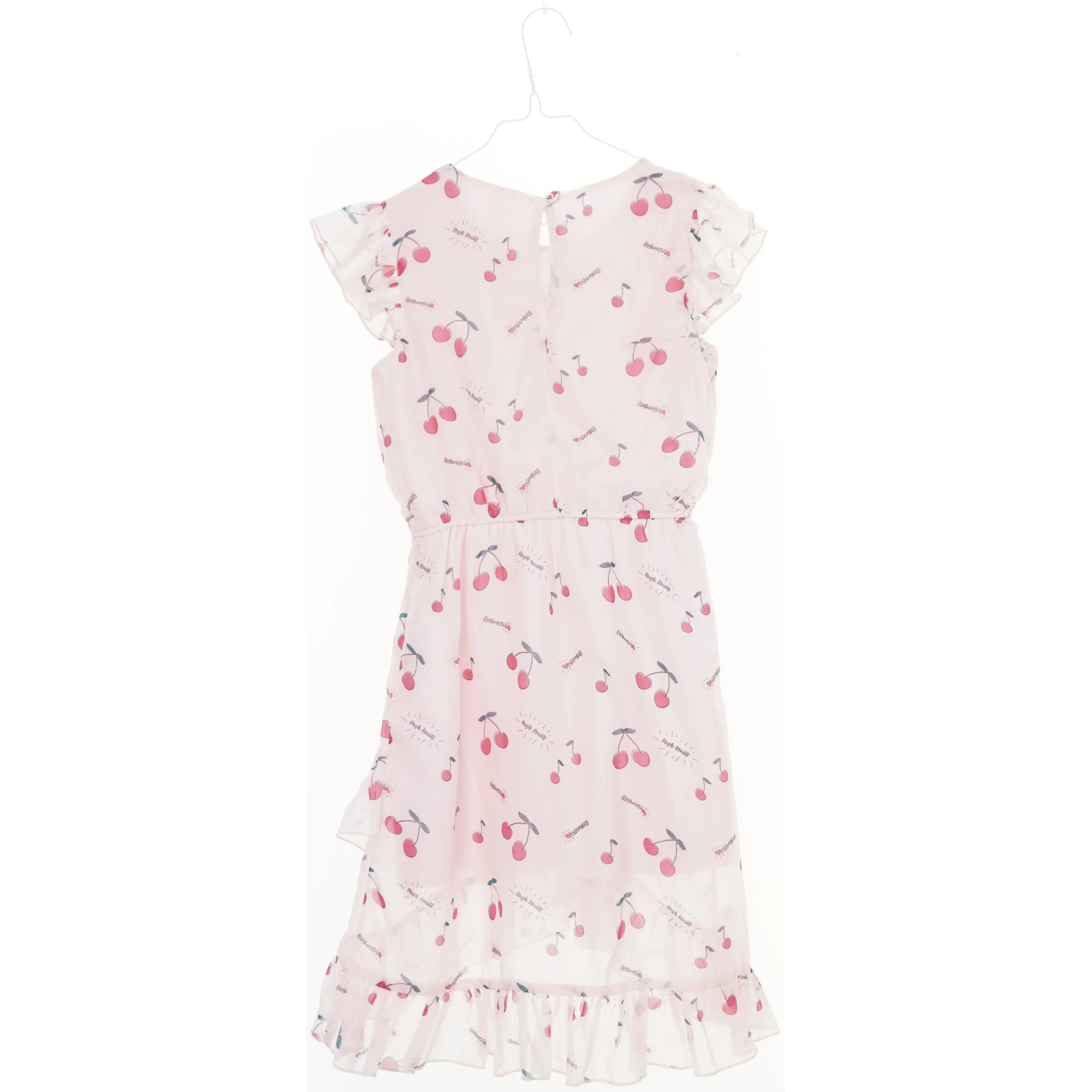 Lyserød kjole med kirsebærmotiv fra YFK (str. 134)