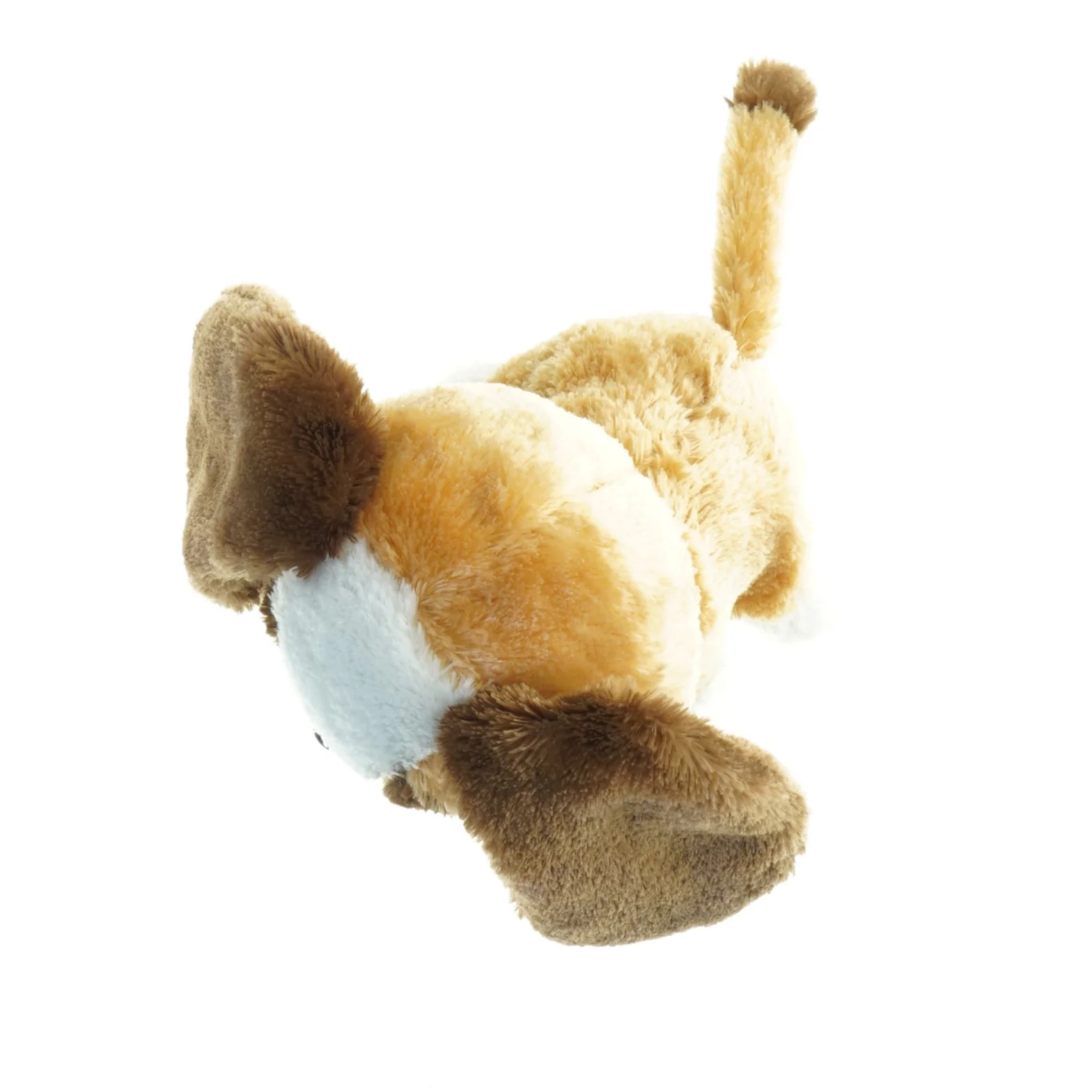 Brunt og hvidt tøjdyr hund (str. 16 x 9 cm)