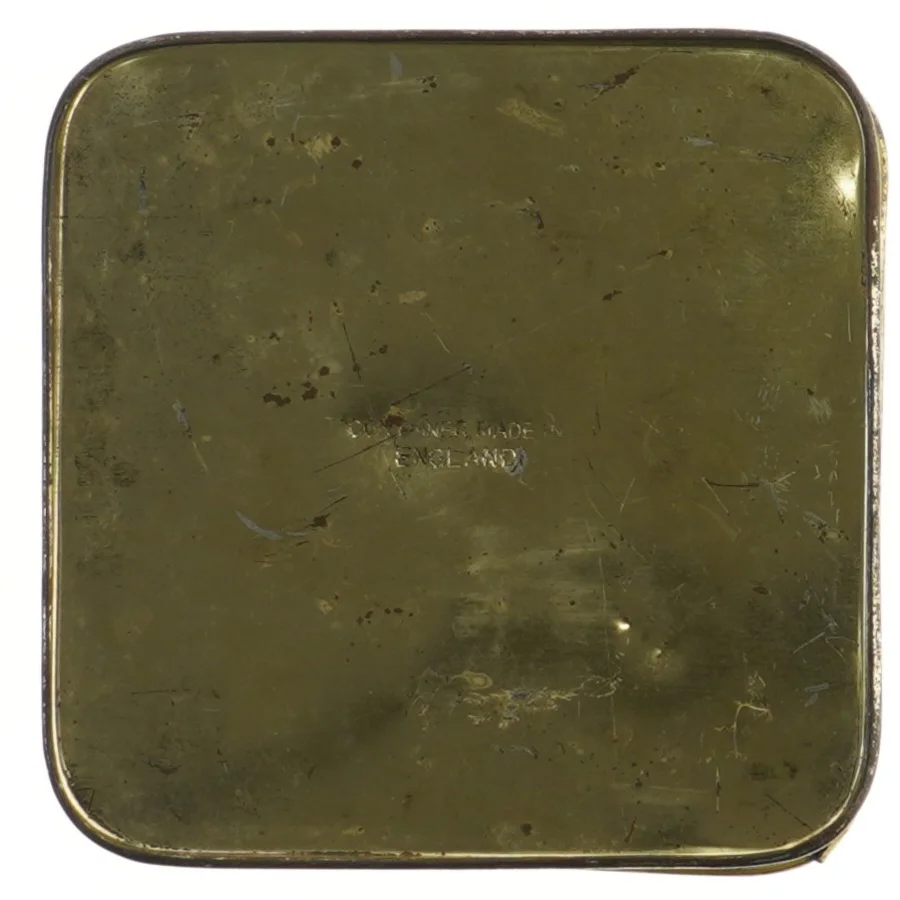 Gammel te ,blikdåse med kinesisk motiv (str. 15x15x19,5 cm)