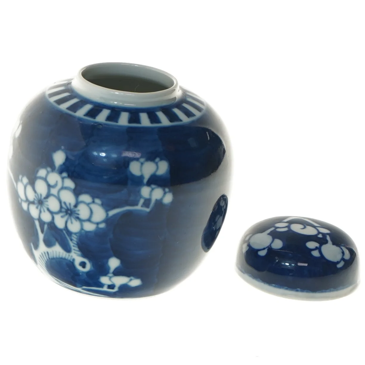 Gammel ingefærkrukke i porcelæn med låg (højde 11,5 cm)