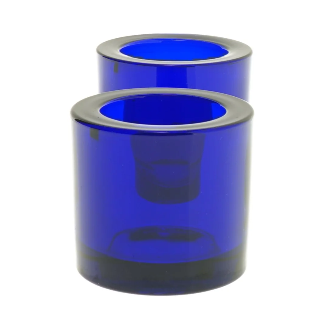 Blå glas lysestager fra Marimekko (str. Ø 6,5xh6 cm)