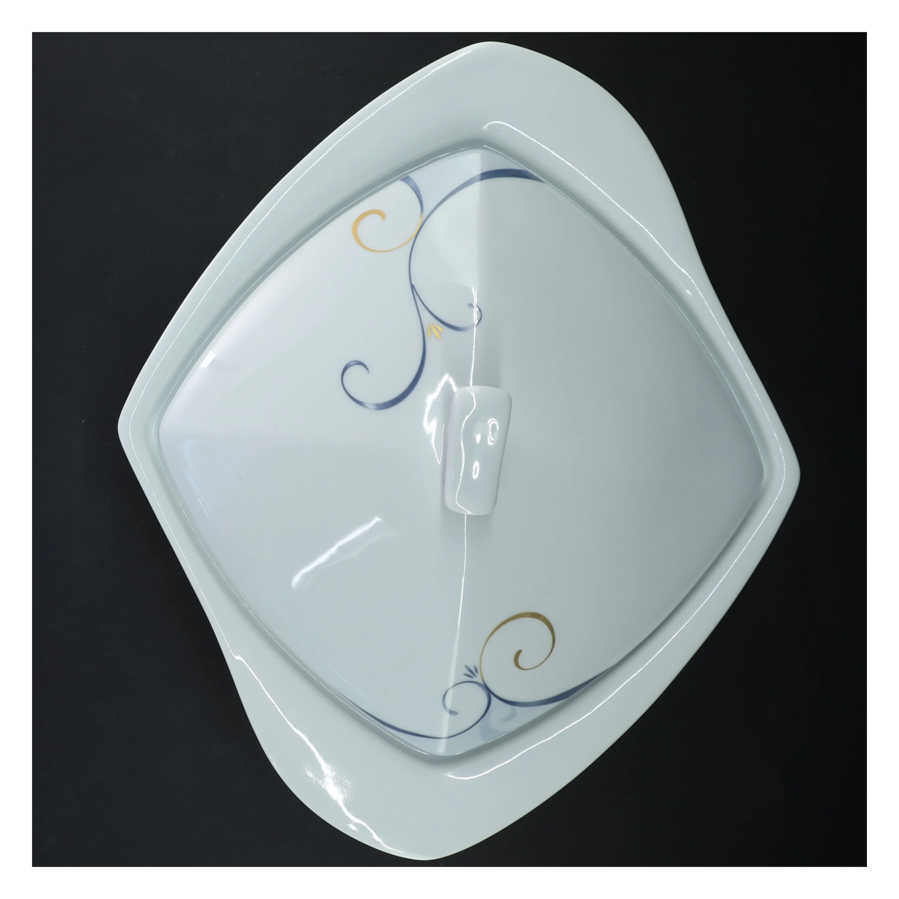 Porcelæns skål med låg fra Fyrklöveten Victoria (str. Ø 27 cm)