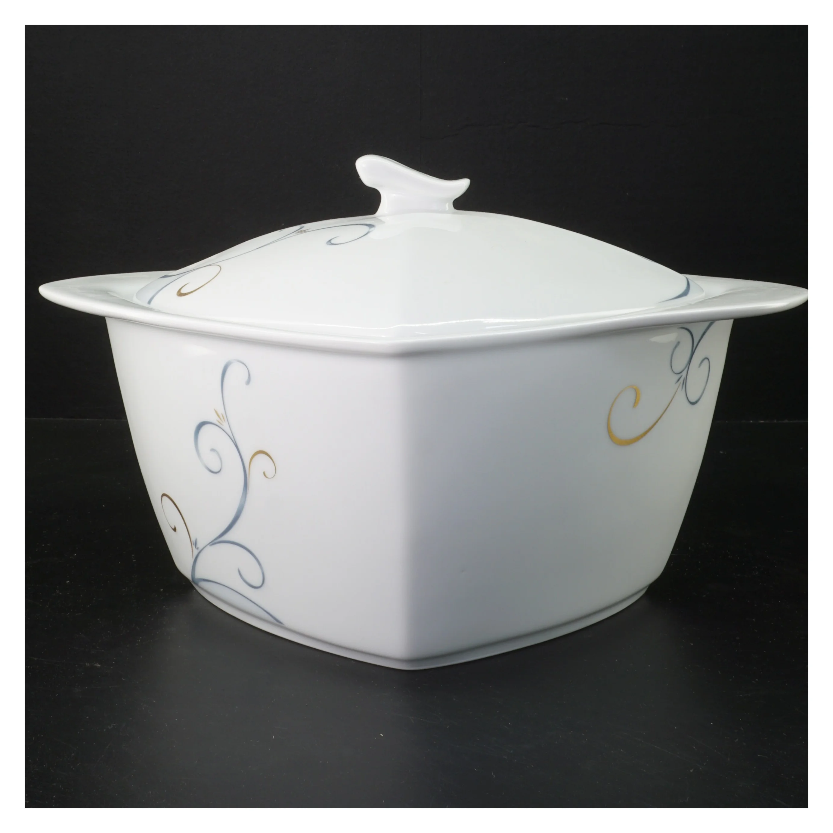 Porcelæns skål med låg fra Fyrklöveten Victoria (str. Ø 27 cm)