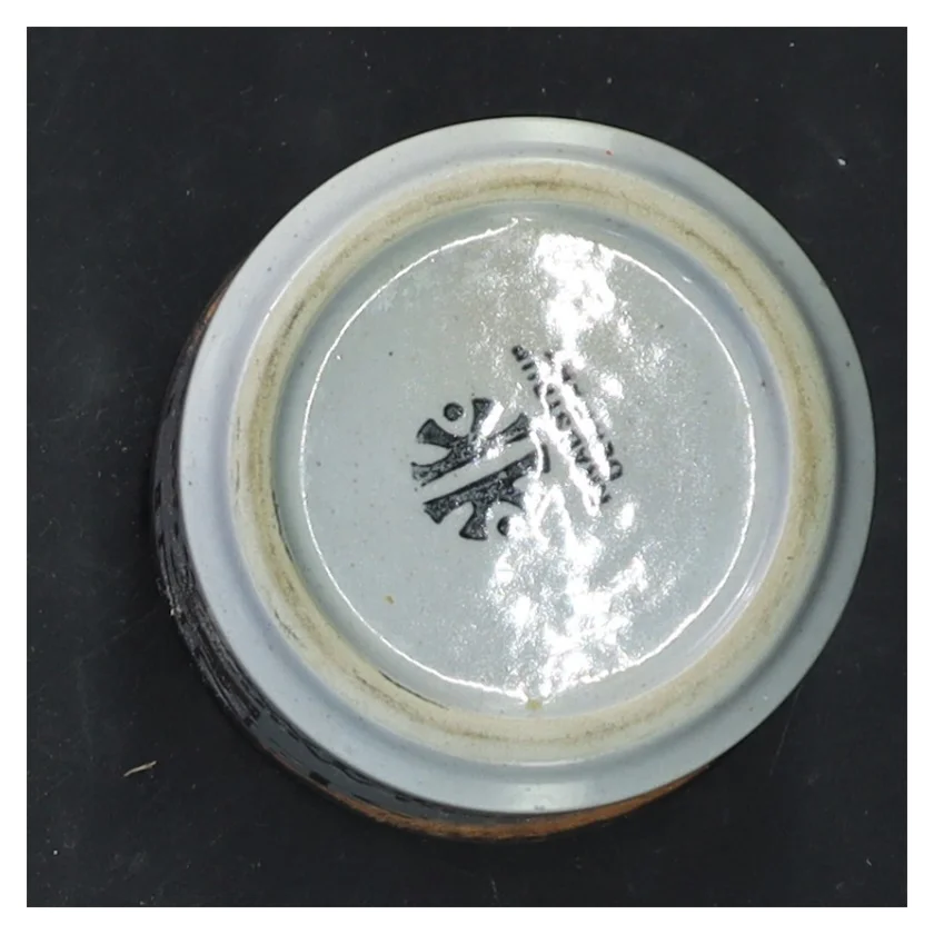 Keramisk sennepskrukke med trælåg fra Knabstrup (str. 8x7 cm)