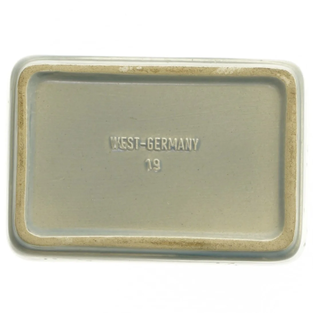 Keramik fade med blå mønster fra West-Germany (str. 14x9,5 cm)