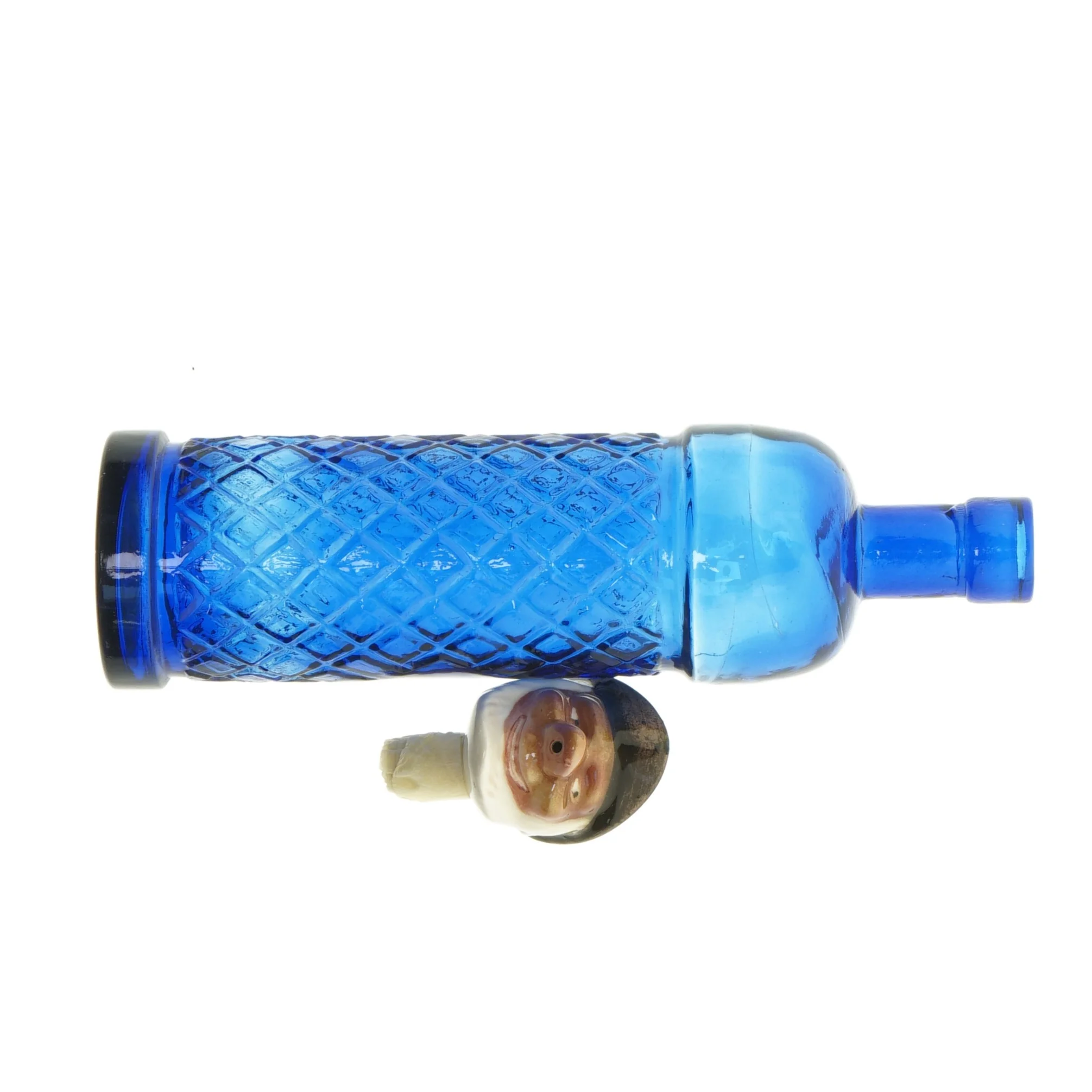 Blå glasflaske med prop (str. 25 x 8 cm)