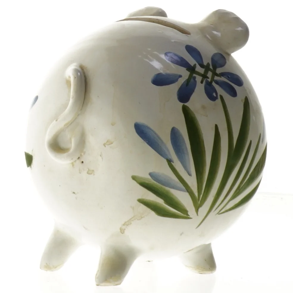 Keramik sparegris med blomstermønster