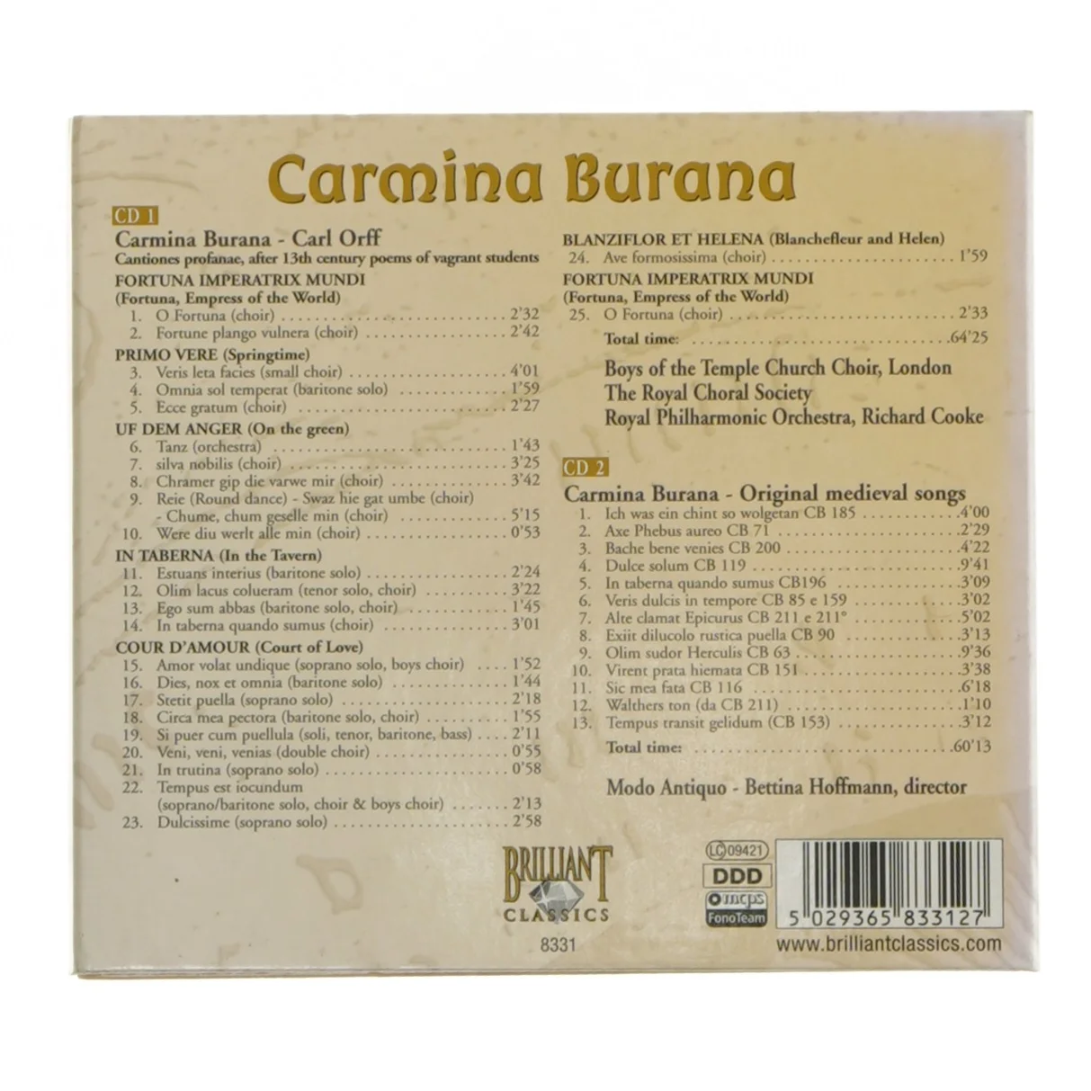 Carmina Burana CD-sæt fra Brilliant Classics
