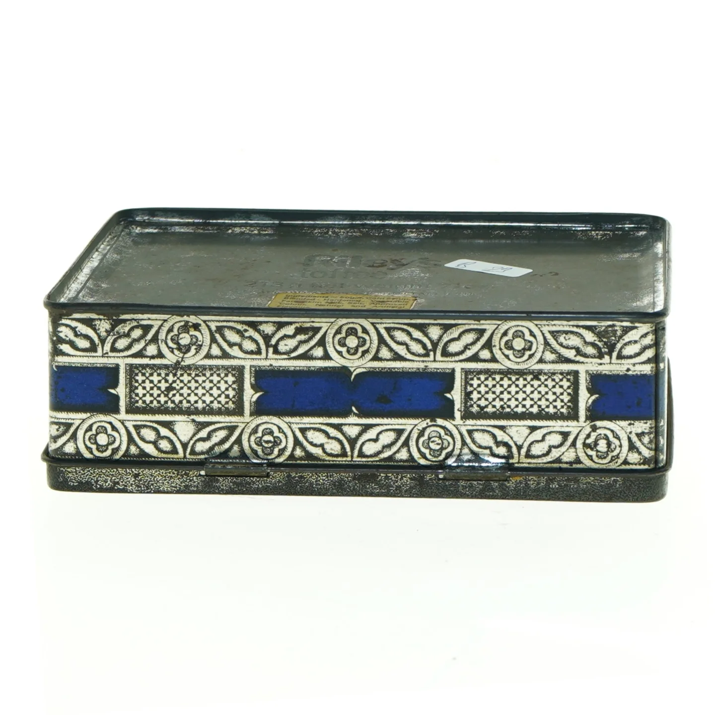 Dekoteret metal æske (str. 17 x 12 x 5 cm)