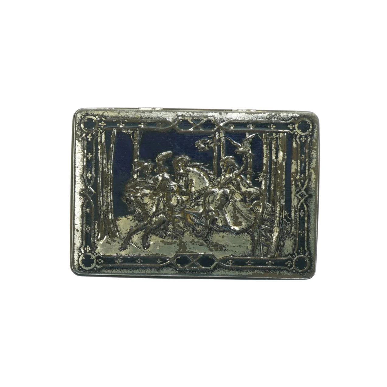 Dekoteret metal æske (str. 17 x 12 x 5 cm)