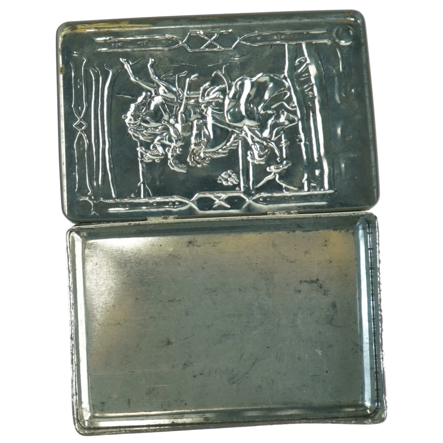 Dekoteret metal æske (str. 17 x 12 x 5 cm)