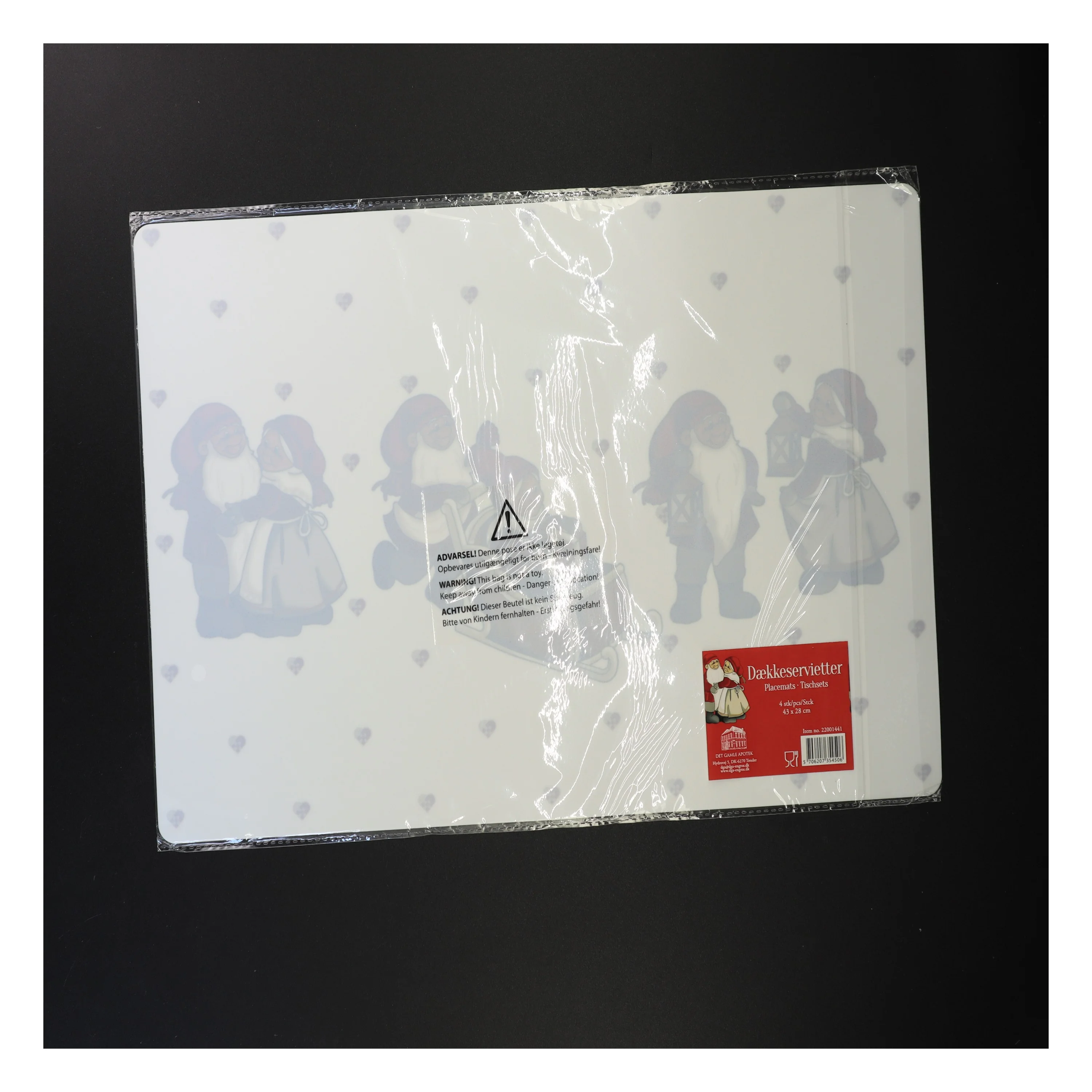 4 Dækkeservietter med Nisse Motiv (str. 43 x 28 cm)