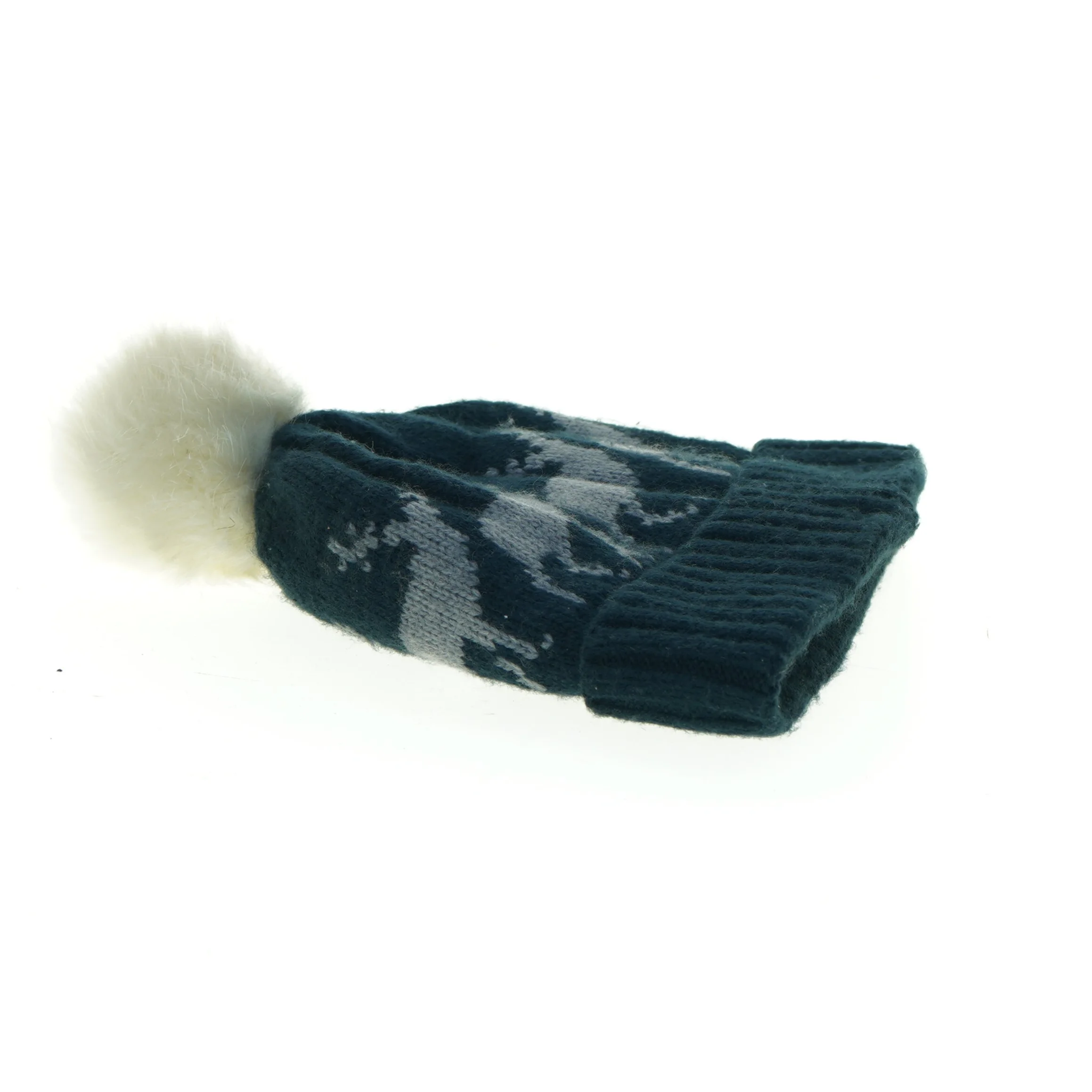 Strikhue med pompon og rensdyrmønster (str. Et til 2 år)