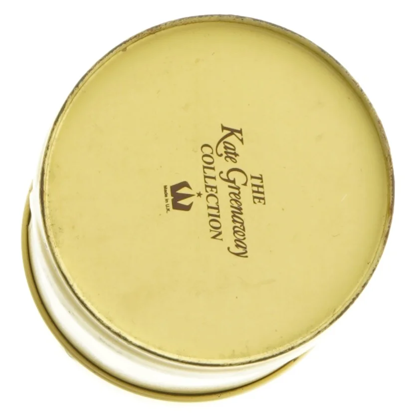 Metal dåse med Kate Greenaway motiv (str. Ø 9 cm h 12 cm)