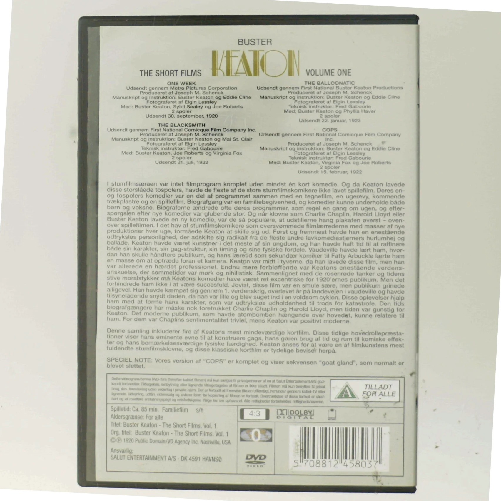 Keaton, Buster - short films, The - vol 1 [DVD]