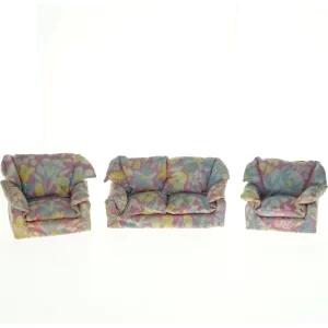 Blomstret sofa sæt til barbiedukker (str. 22 x 9 cm og 12 x 9 cm)