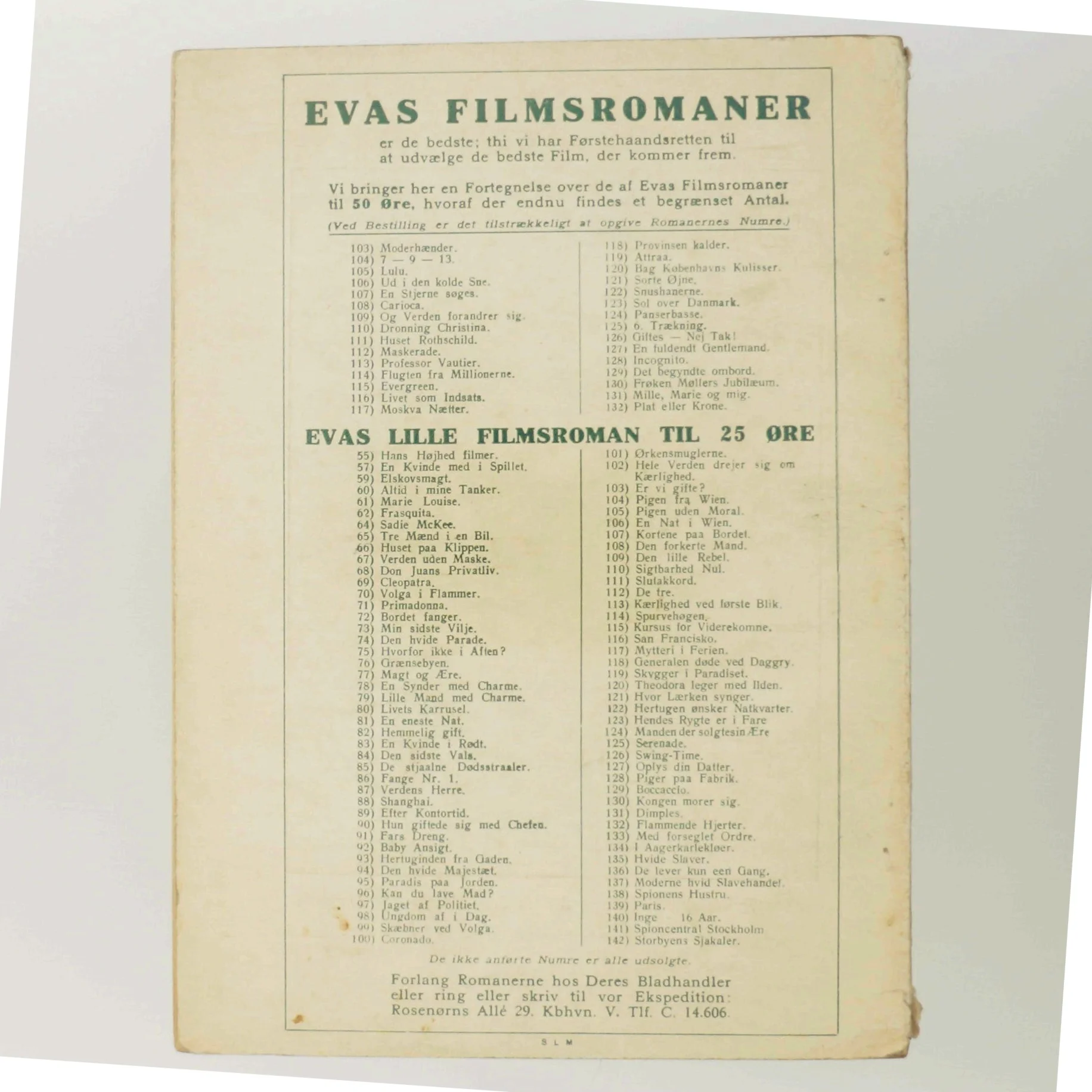 Gammel udgave af Evas Filmsromaner