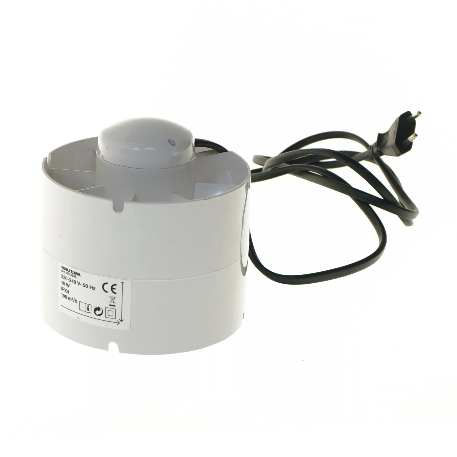 Rørventilator ø125 - ventilator med ledning fra Biltema (str. ø 12,5 cm, 9 cm)