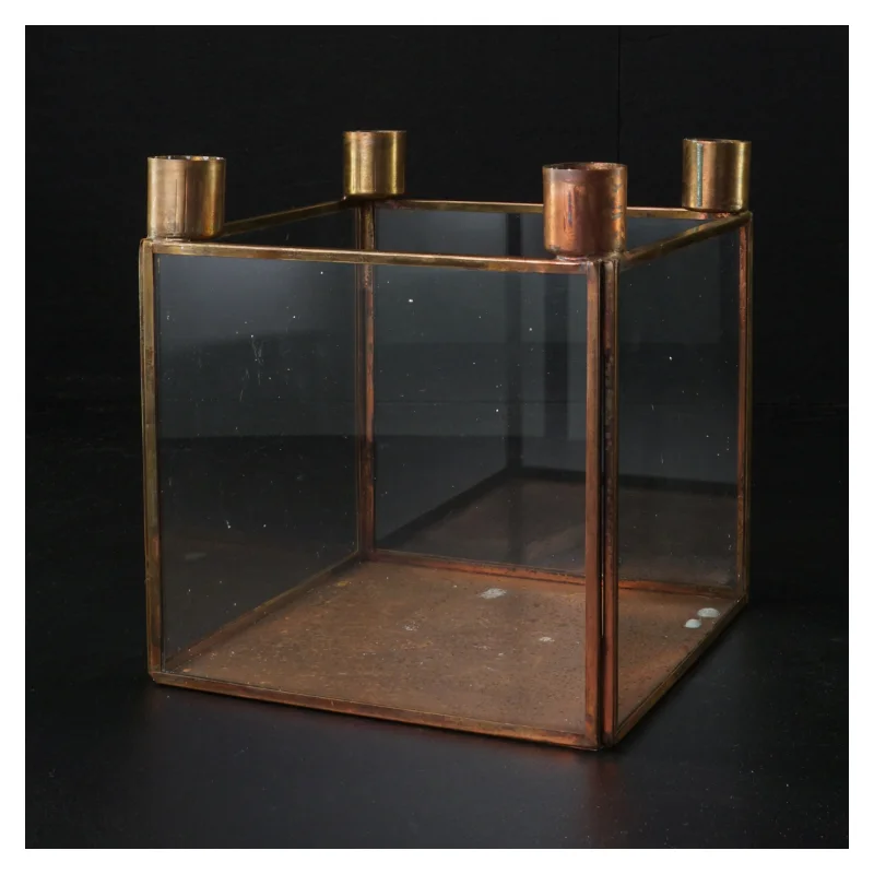 Glas og messing lysestage (str. 15 x 14 x 16 cm)