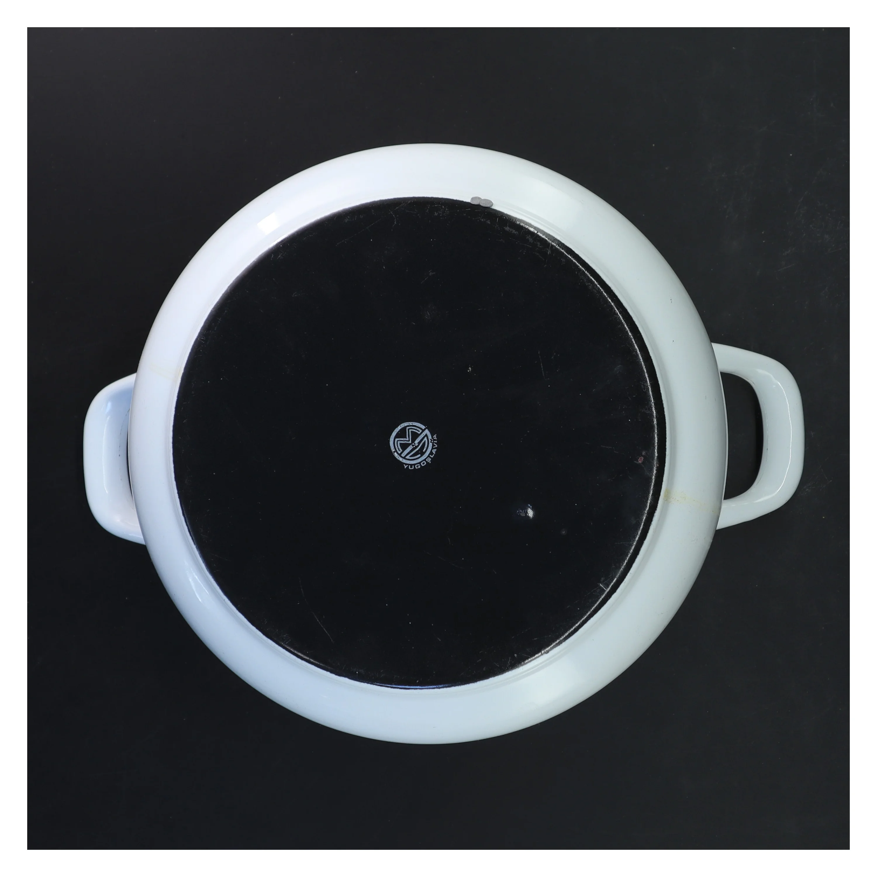 Emaljeret gryde med orange mønster (str. Ø 22 cm)