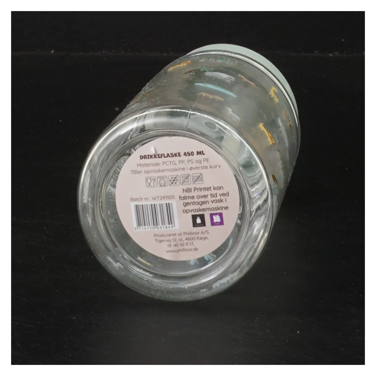 Genanvendelig drikkeflaske med dyremotiv (str. 450 ml 15,5 cm)