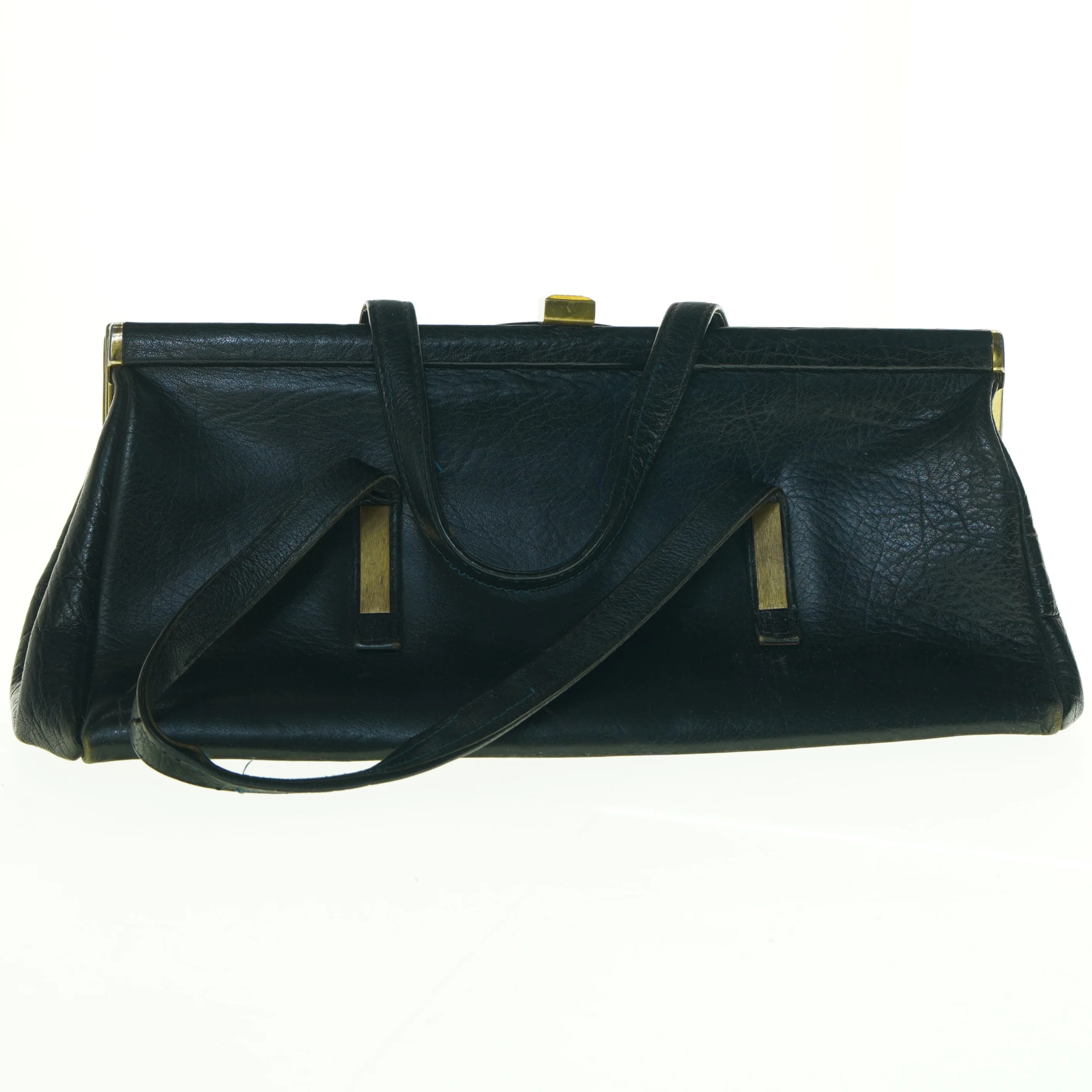 Vintage sort håndtaske i læder (str. 36 x 12 cm)